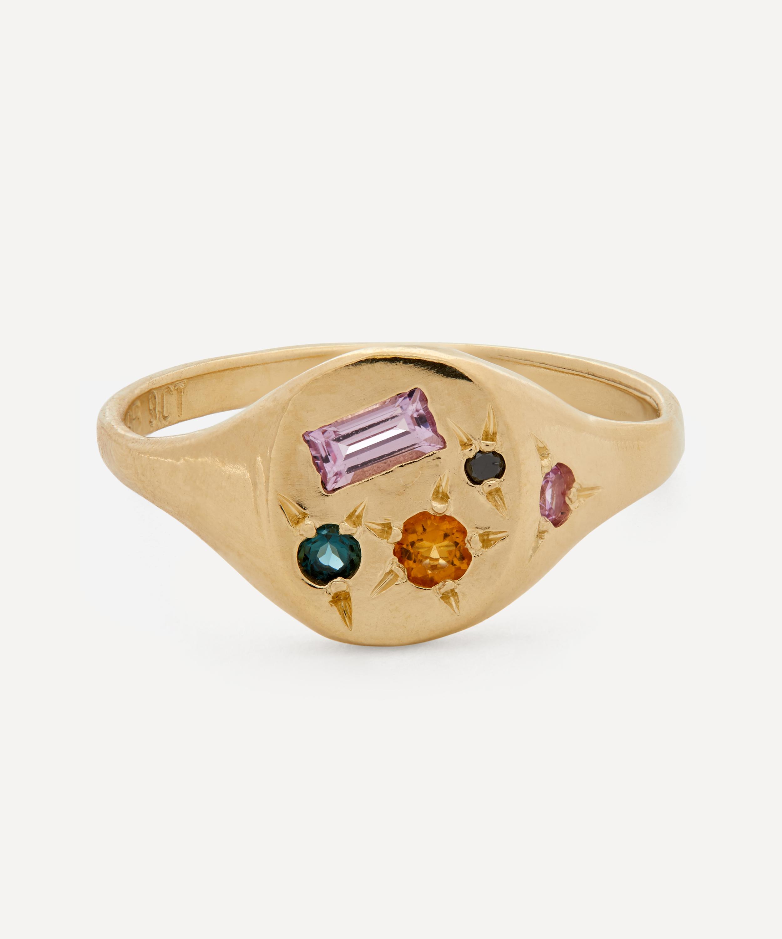 Seb Brown 9ct Gold Neapolitan Purple Multi-stone Signet Ring