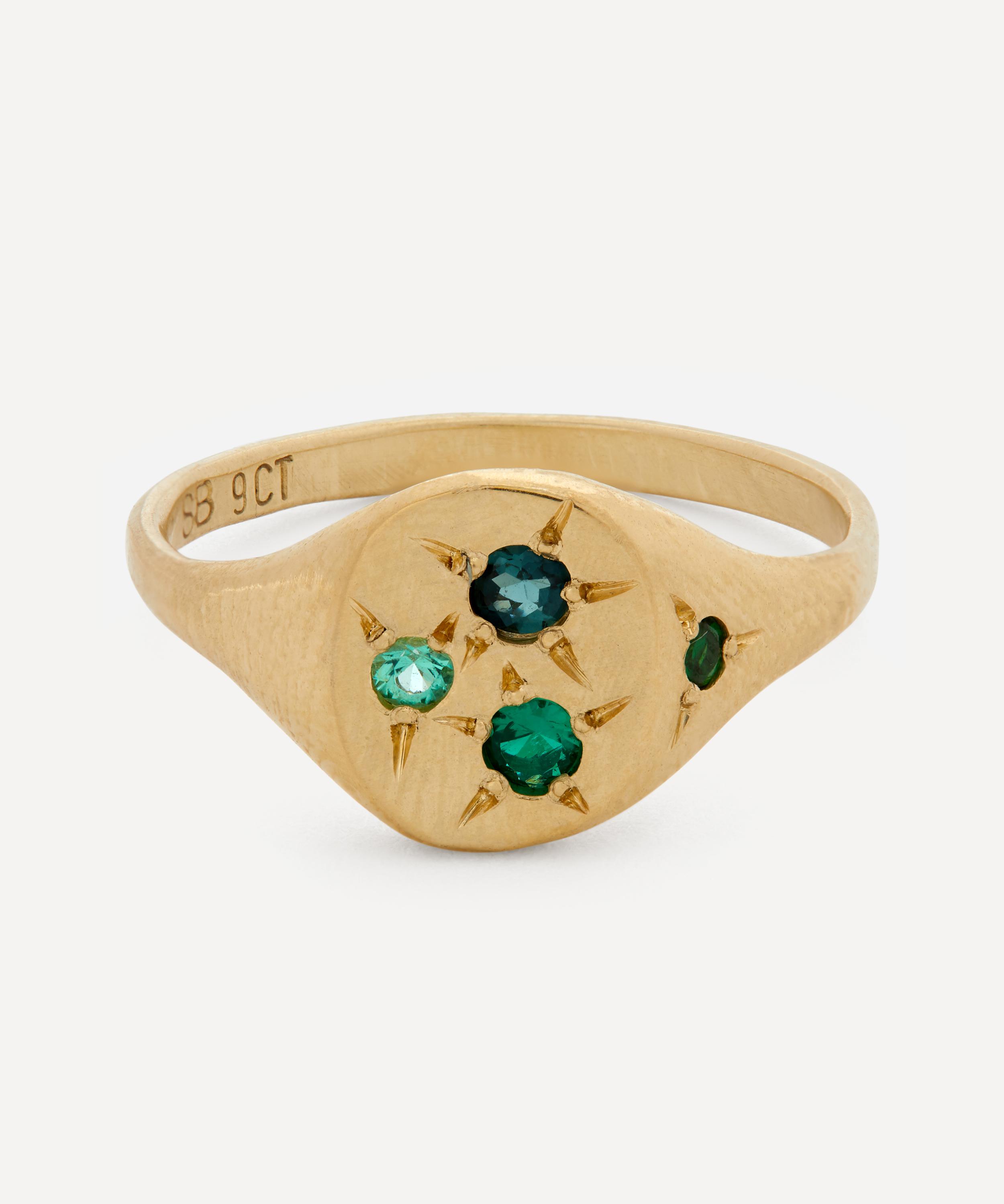 Seb Brown 9ct Gold Neapolitan Green Multi-stone Signet Ring