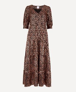 Leopard and Lightning Bolt Print Silk Maxi-Dress