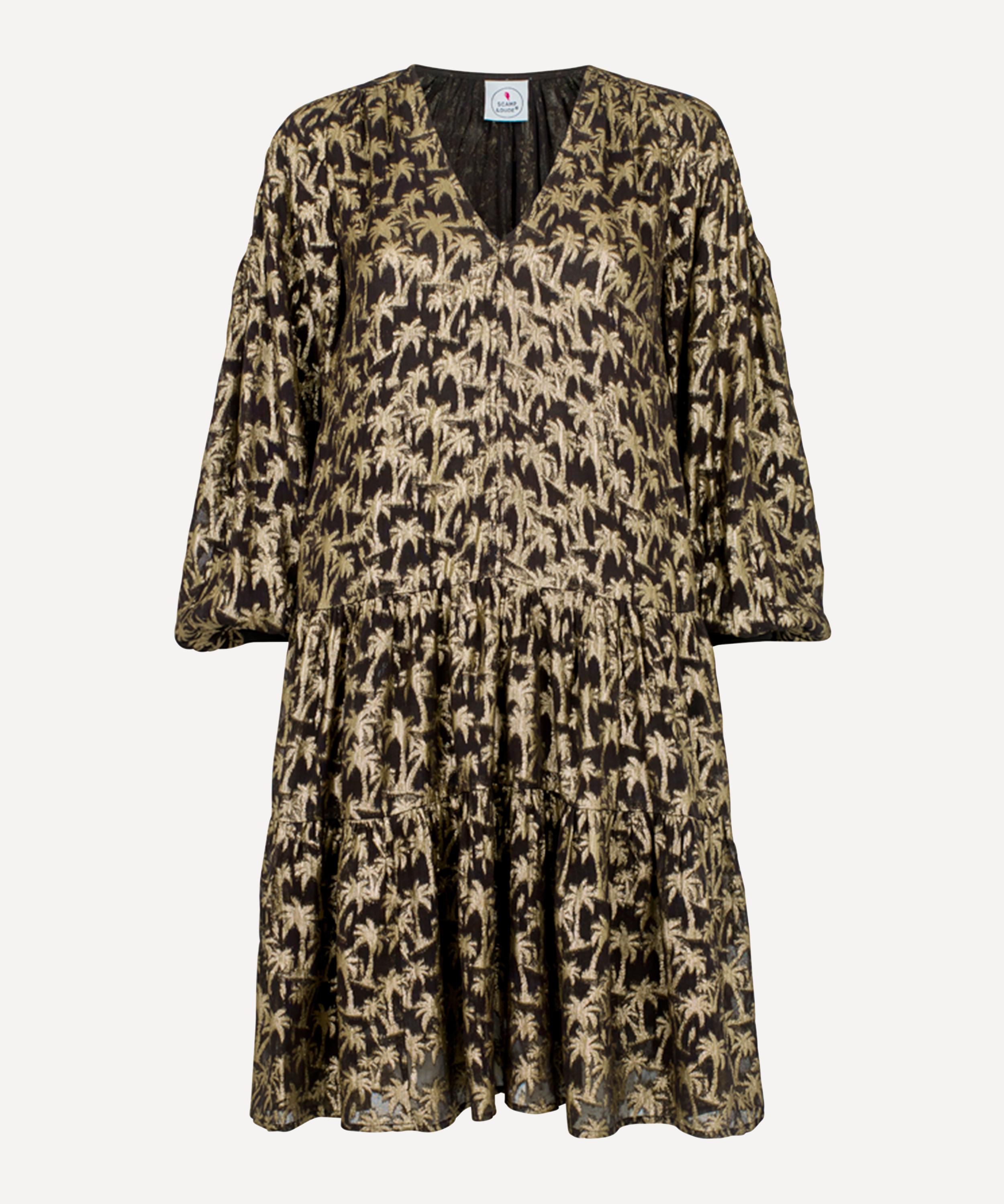 Scamp & Dude Palm And Lightning Bolt Jacquard Minidress Size 12 In Black Metallic Foil ModeSens