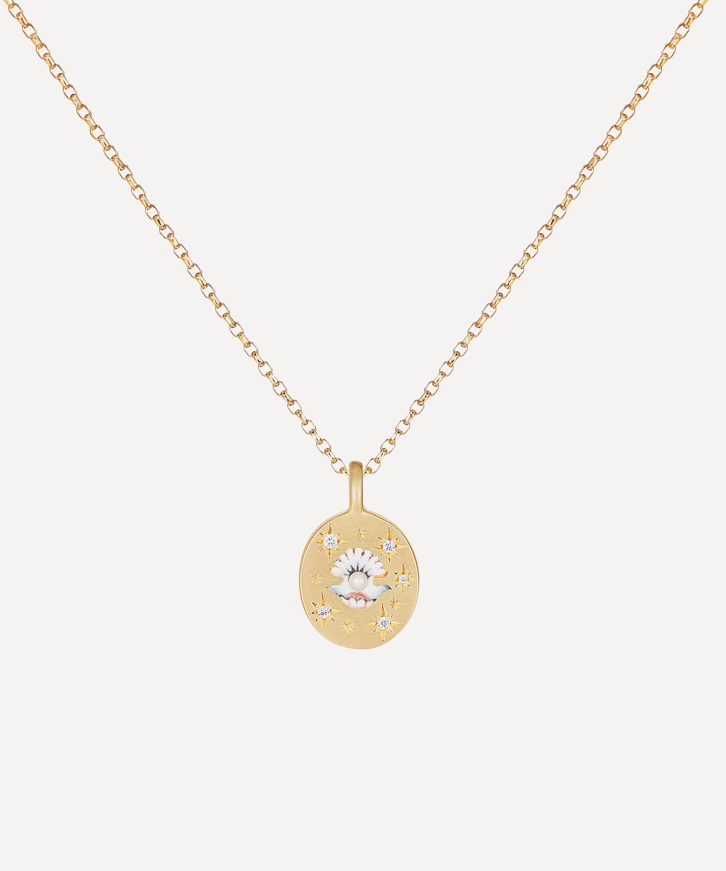 Cece Jewellery 18ct Gold The Clam And Pearl Diamond Pendant Necklace