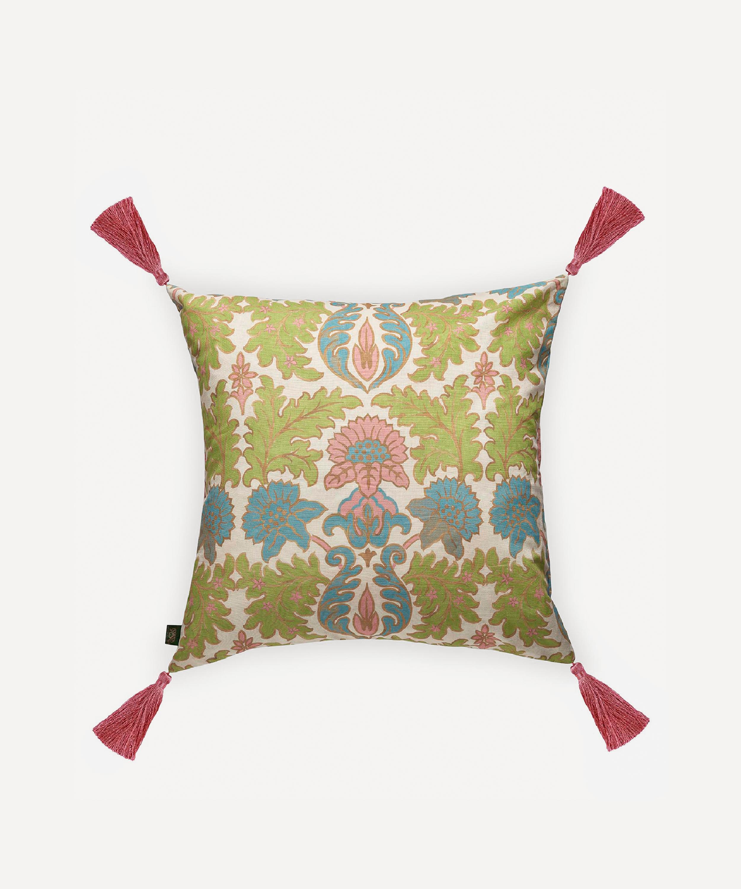 House Of Hackney Emania Large Cotton-linen Tassel Cushion In Tourmaline