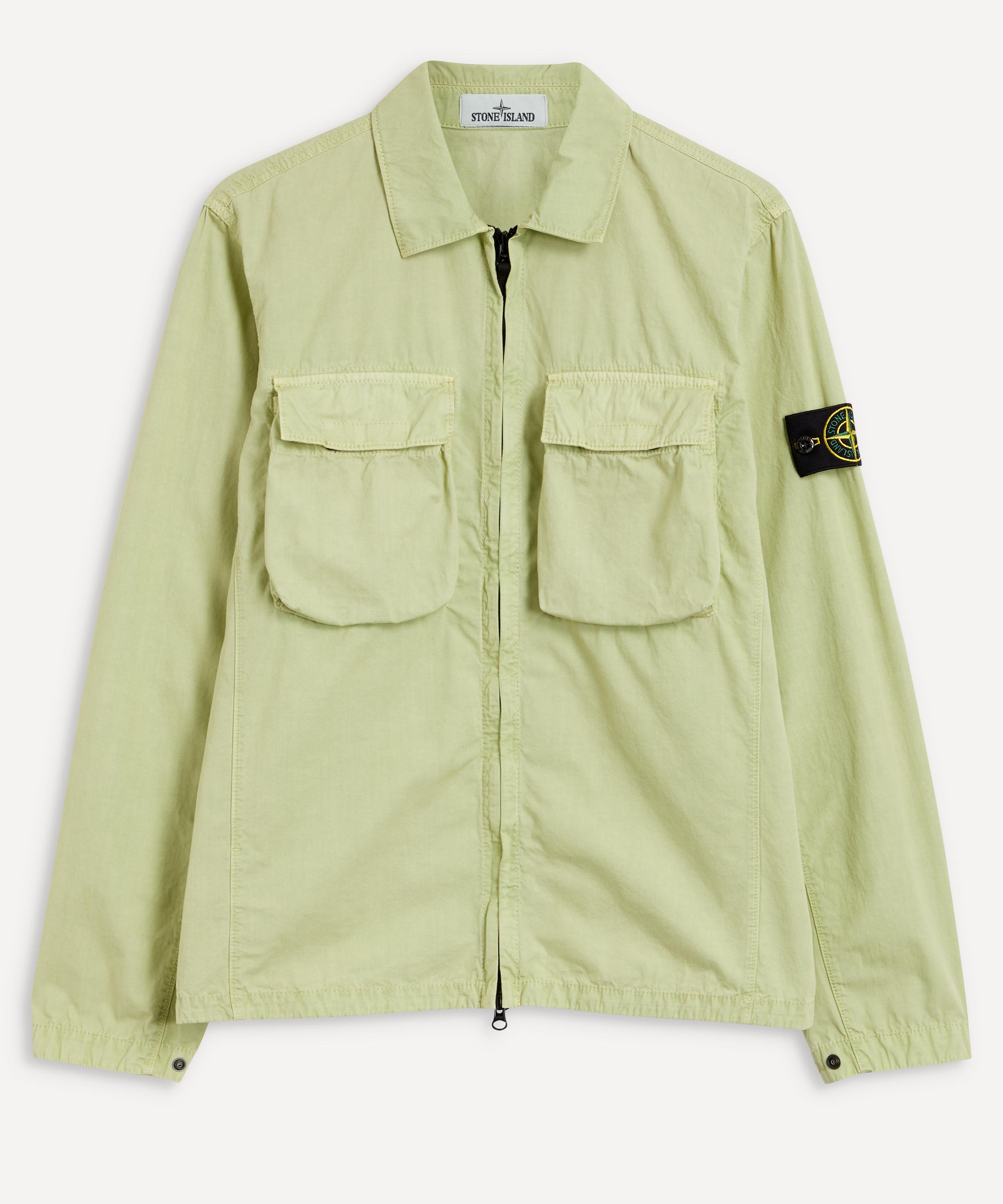 Stone Island Logo-patch Button-down Regular-fit Shell Overshirt In Light Green