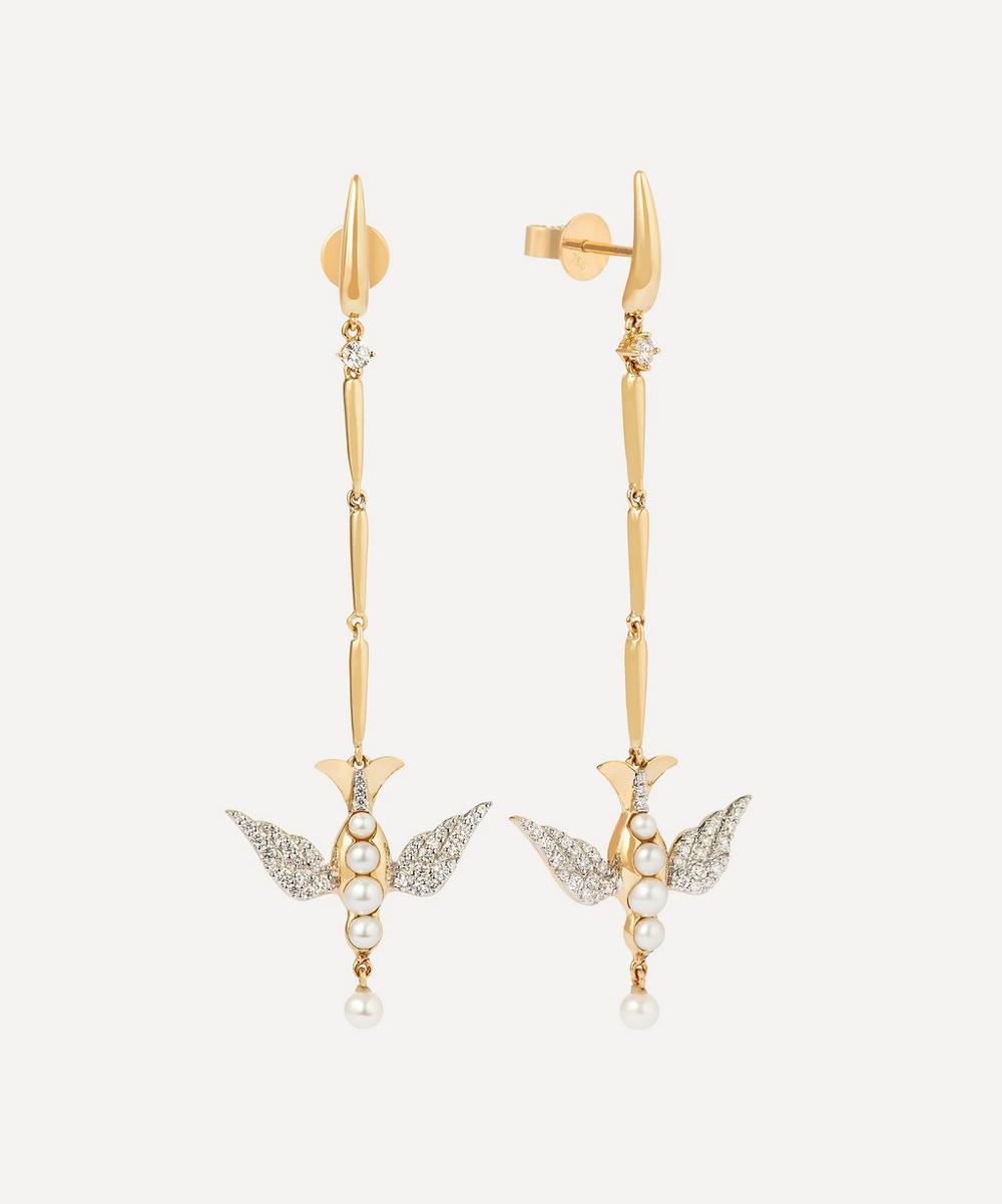 Annoushka - x Temperley 18ct Gold Pearl and Diamond Lovebirds Stiletto Earrings image number 0