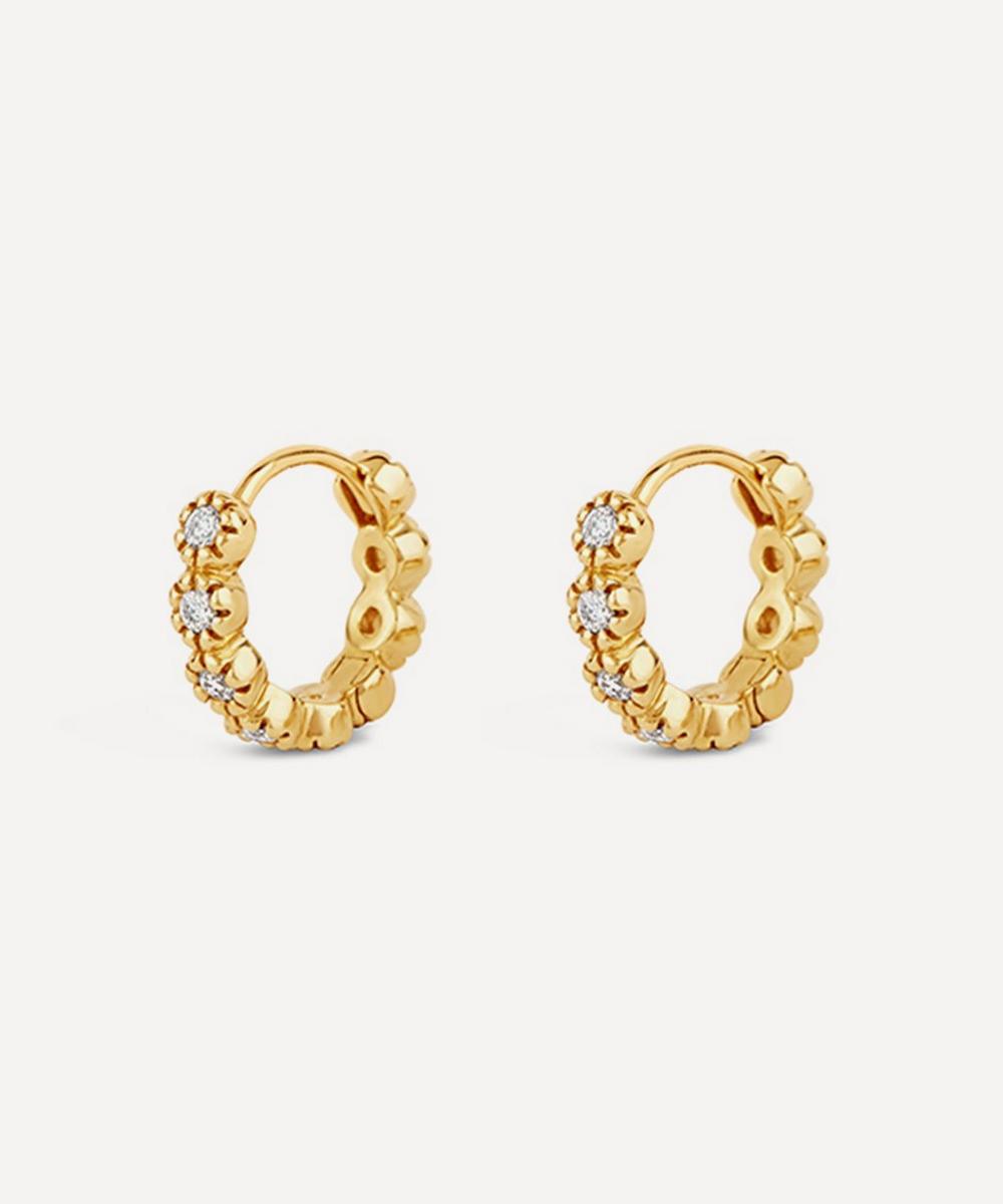 Dinny Hall 14kt Yellow Gold Forget Me Not Diamond Hoop Earrings