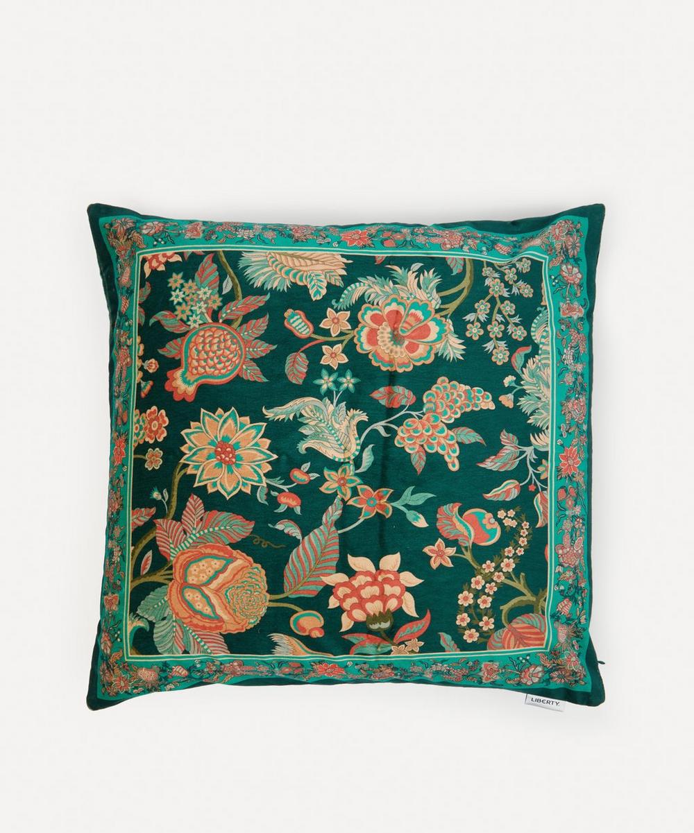 Liberty Palampore Trail Square Velvet Cushion In Green