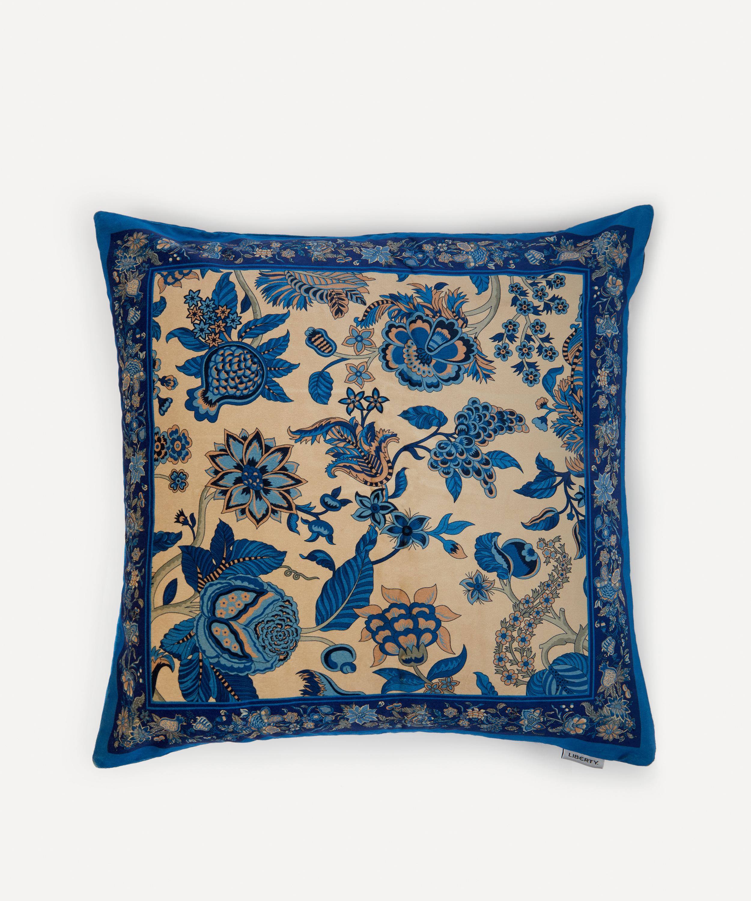 Liberty Palampore Trail Square Velvet Cushion In Blue