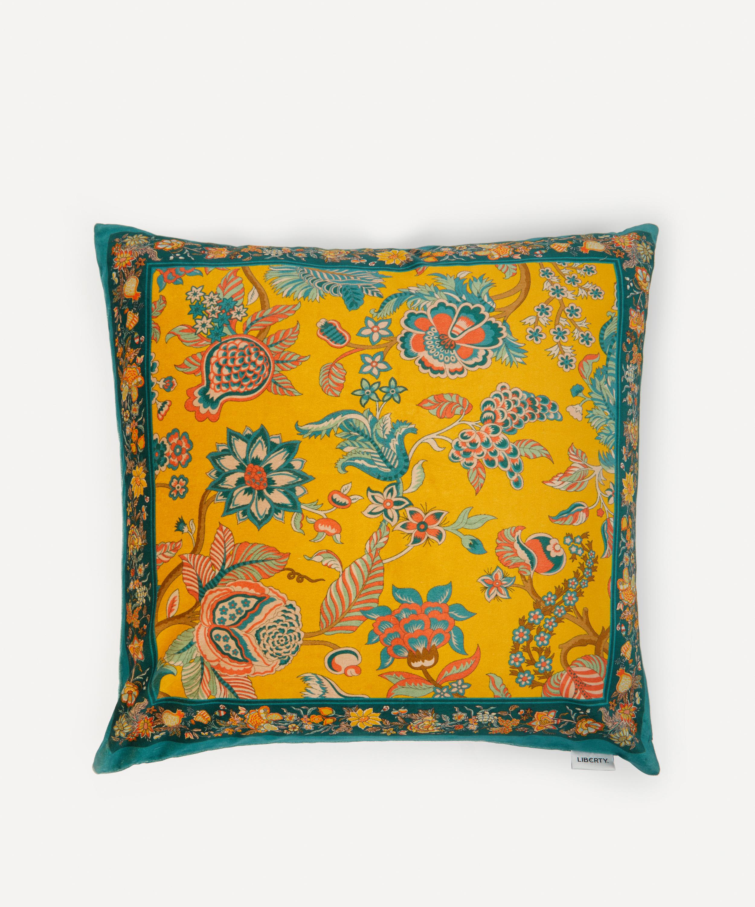 Liberty Palampore Trail Square Velvet Cushion In Yellow