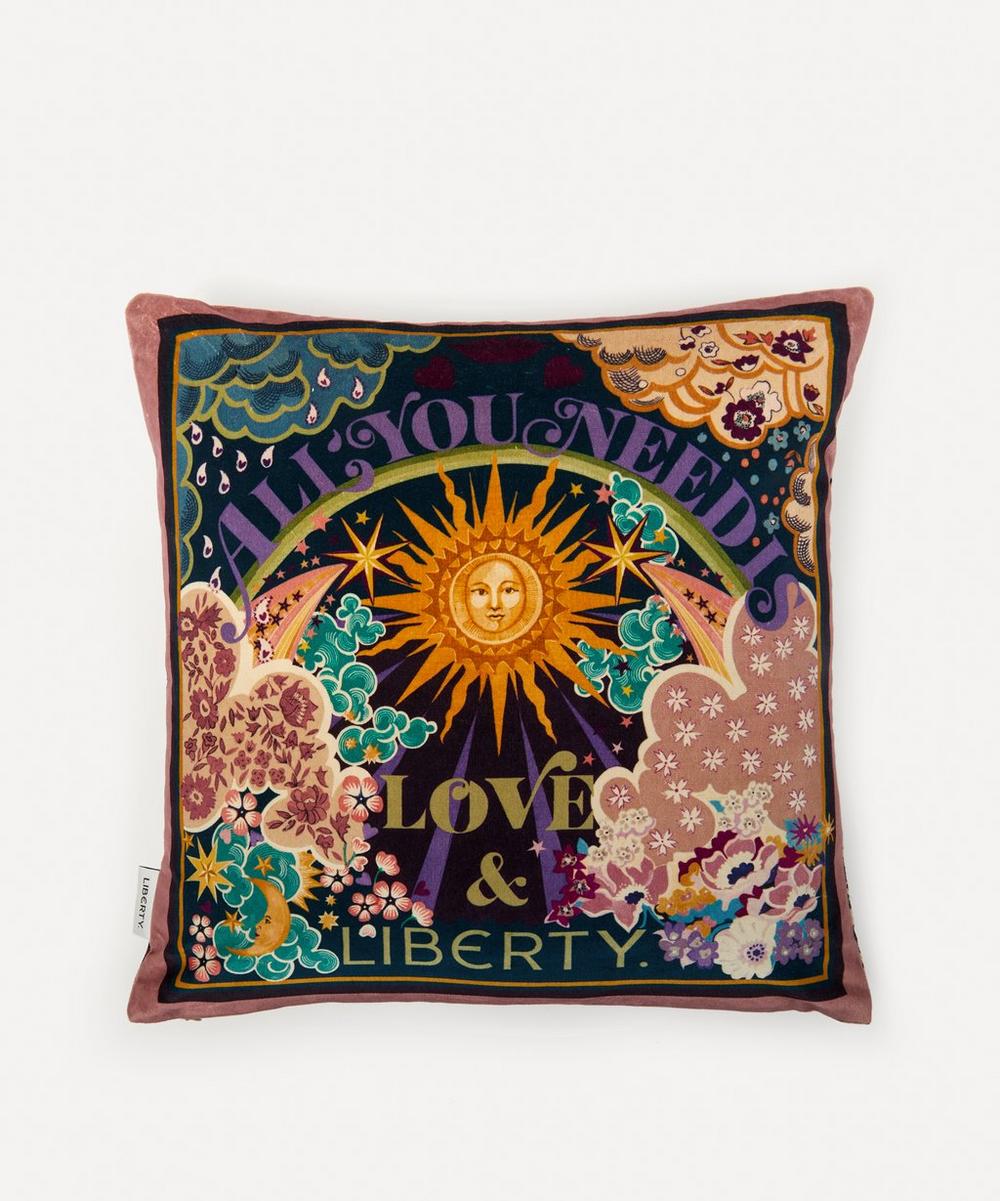 Liberty All You Need Is Love &  Square Velvet Cushion In Purple