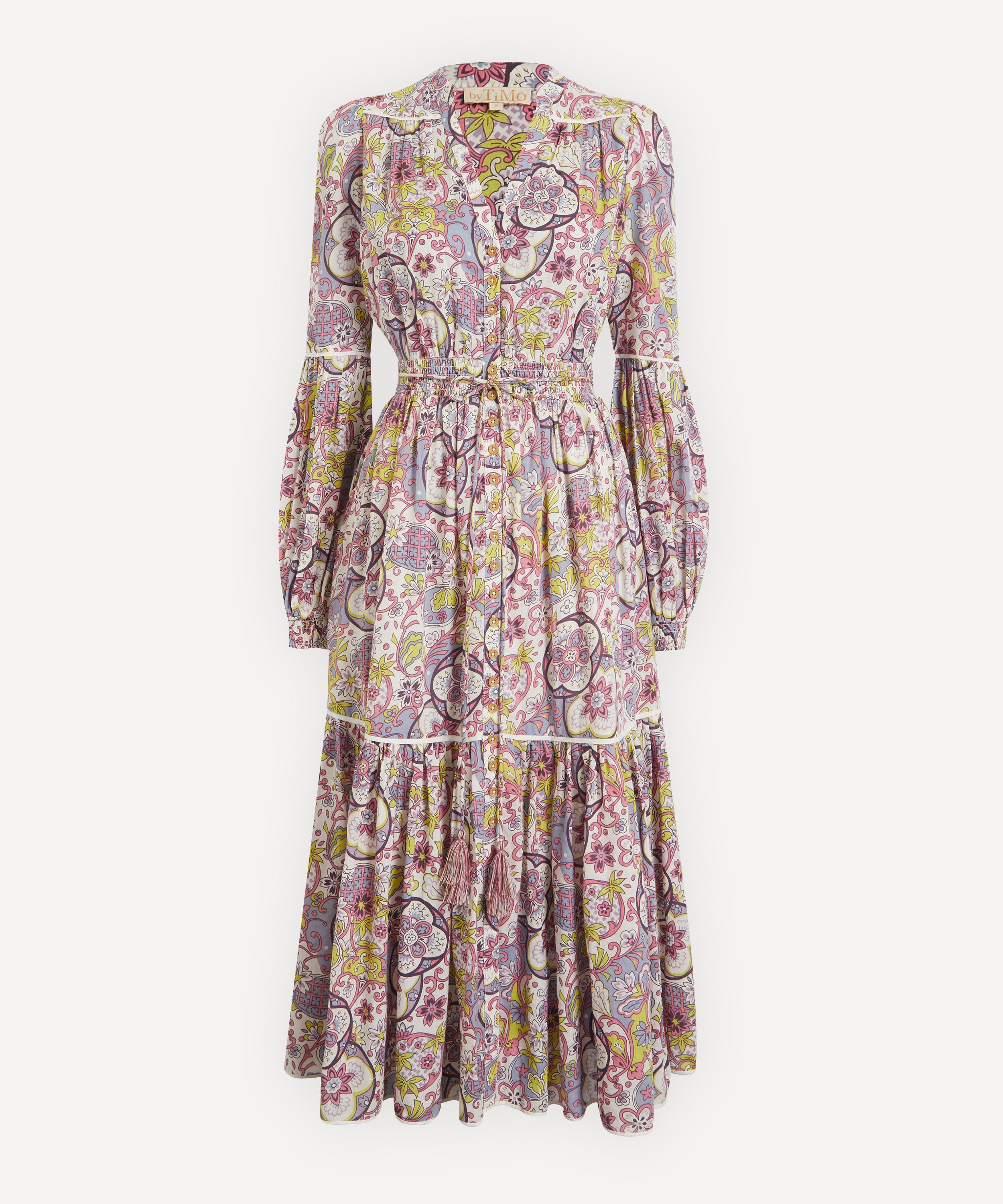 Bytimo Flounced Floral-print Midi Dress In Geometric | ModeSens