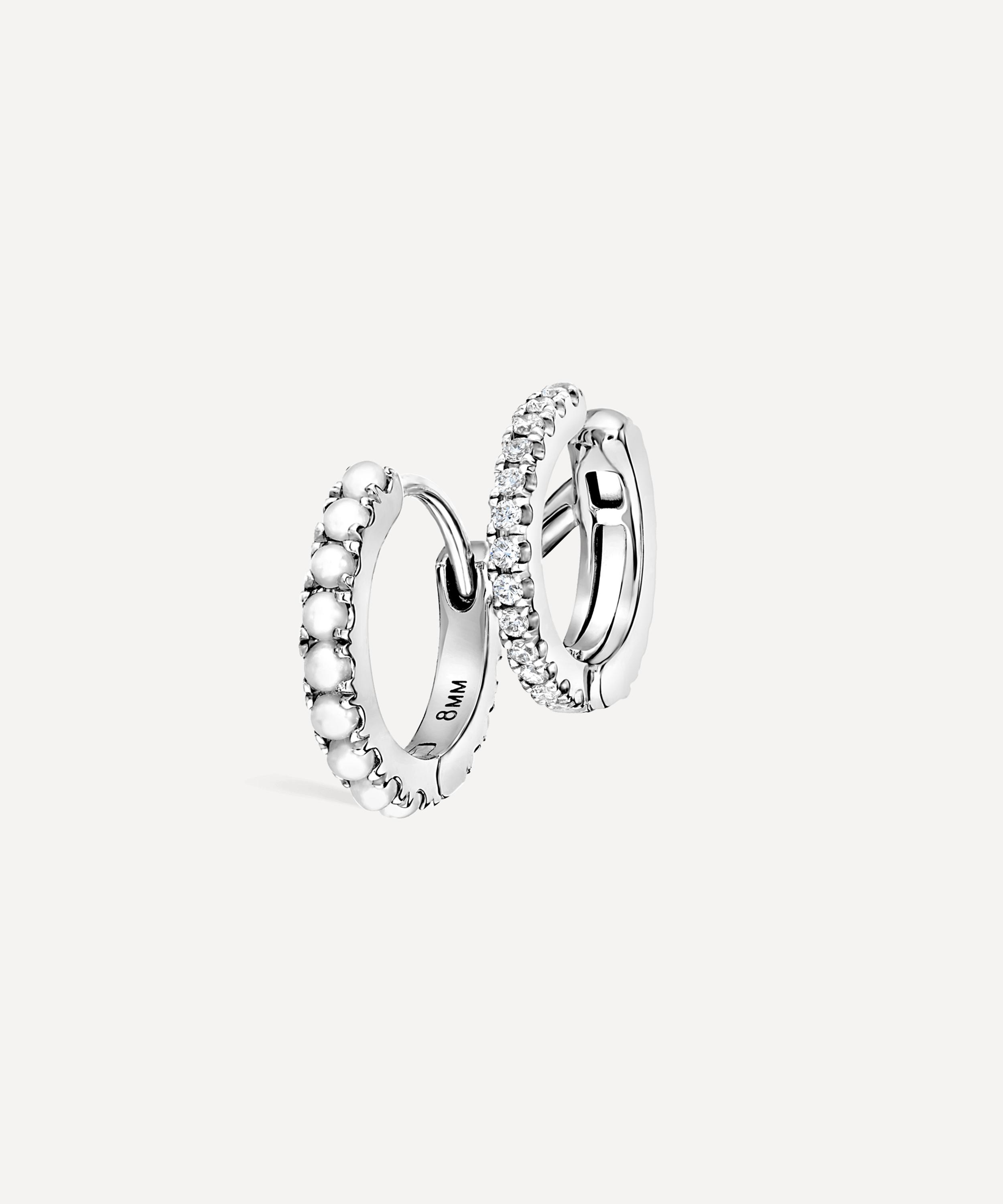 Maria Tash 14ct 8mm Pearl And Diamond Double Linked Eternity Hoop Earring Left