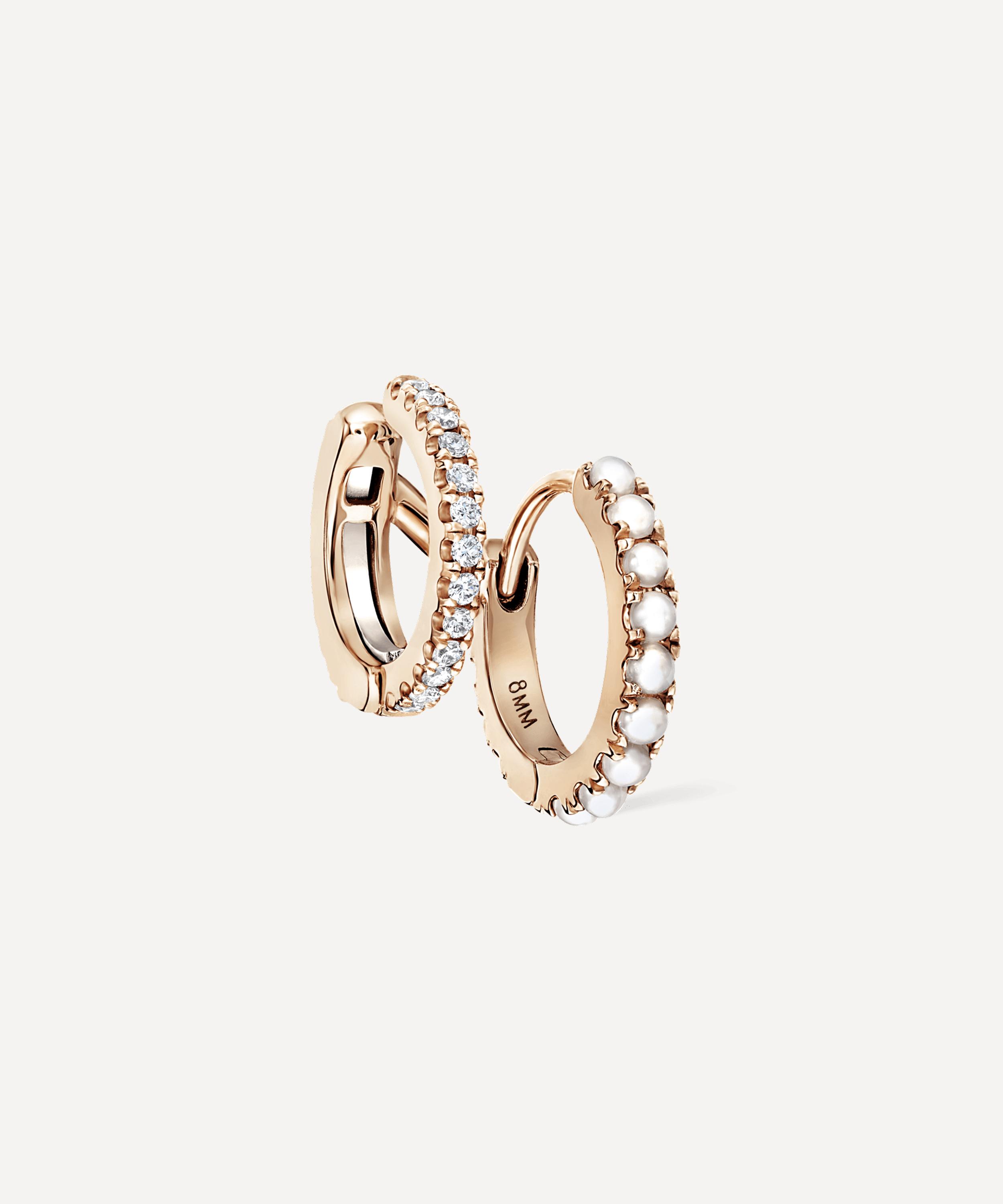 Maria Tash 14ct 8mm Pearl and Diamond Double Linked Eternity Hoop Earring Right Rose gold Luxury Gift