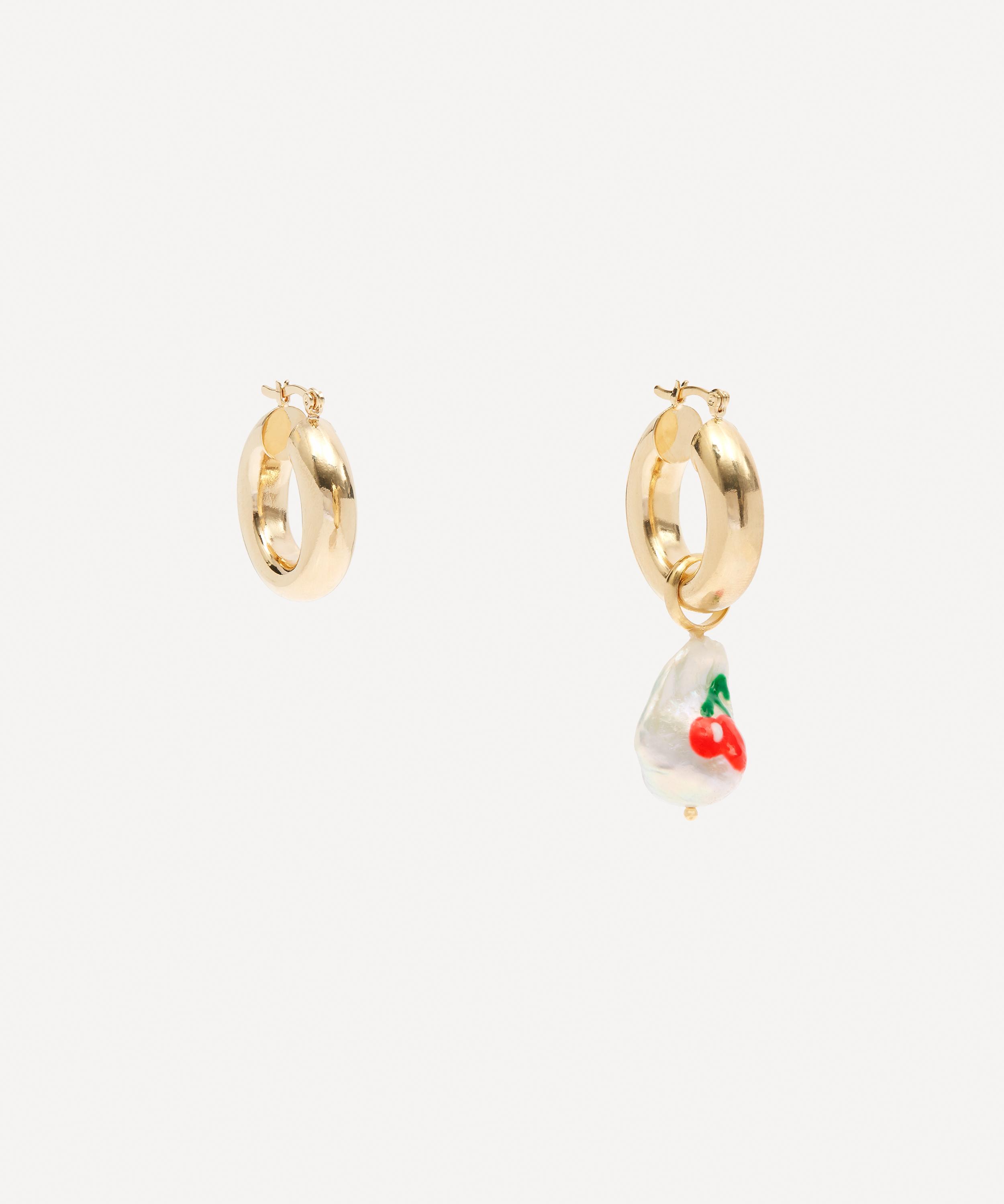 Martha Calvo Jackpot Cherry Painted Pearl Hoop Earrings In Gold