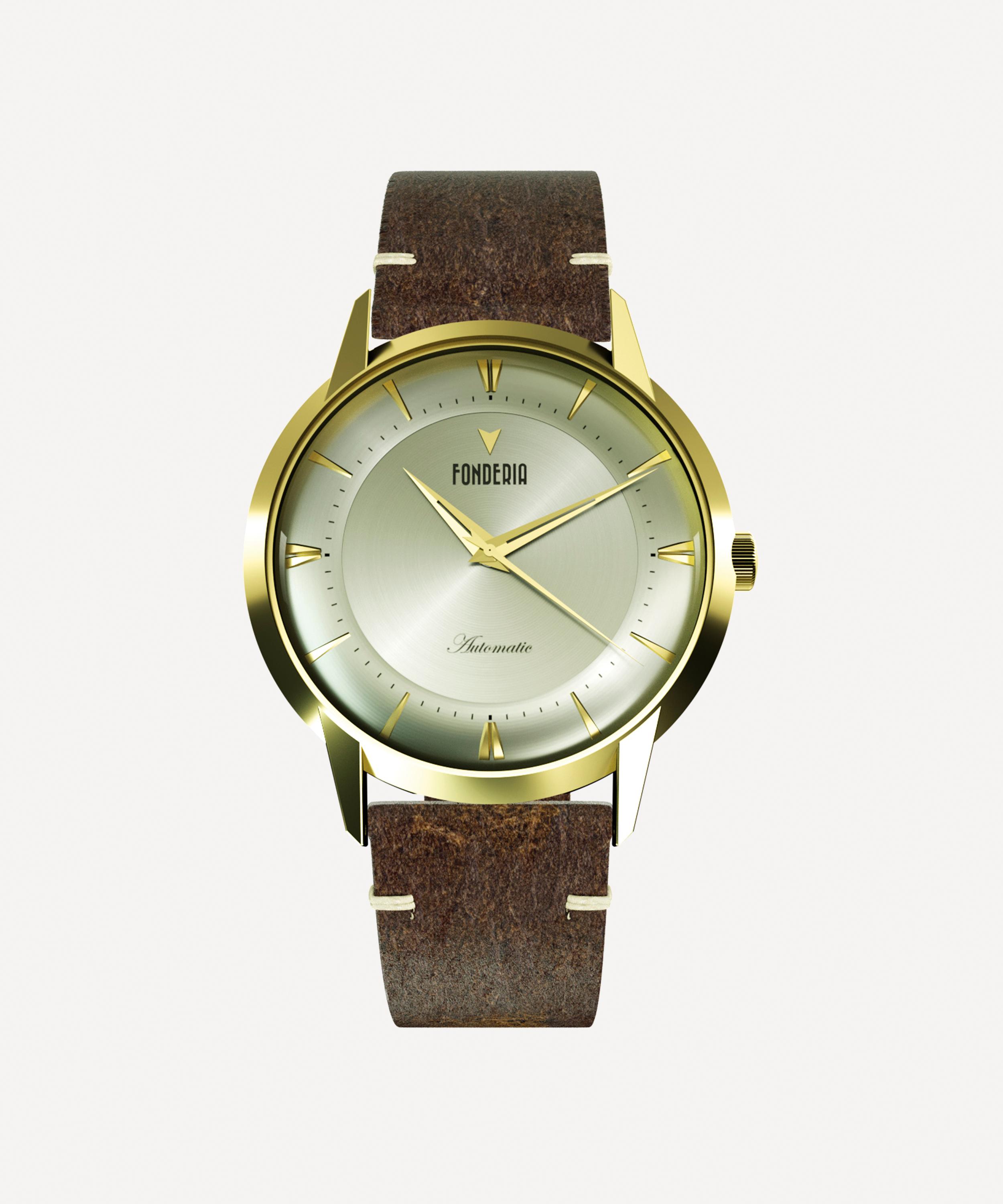 FONDERIA LAB THE PROFESSOR II AUTOMATIC CHAMPAGNE SUNRAY LEATHER WATCH 