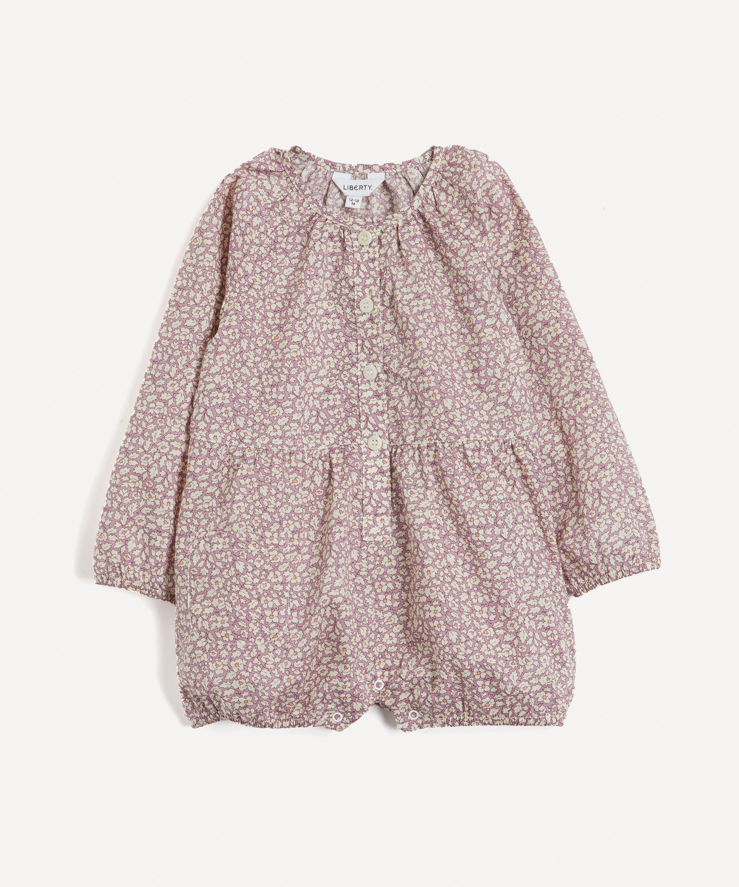 Shop Liberty Feather Fields Tana Lawn Cotton Button-up Romper 3-24 Months