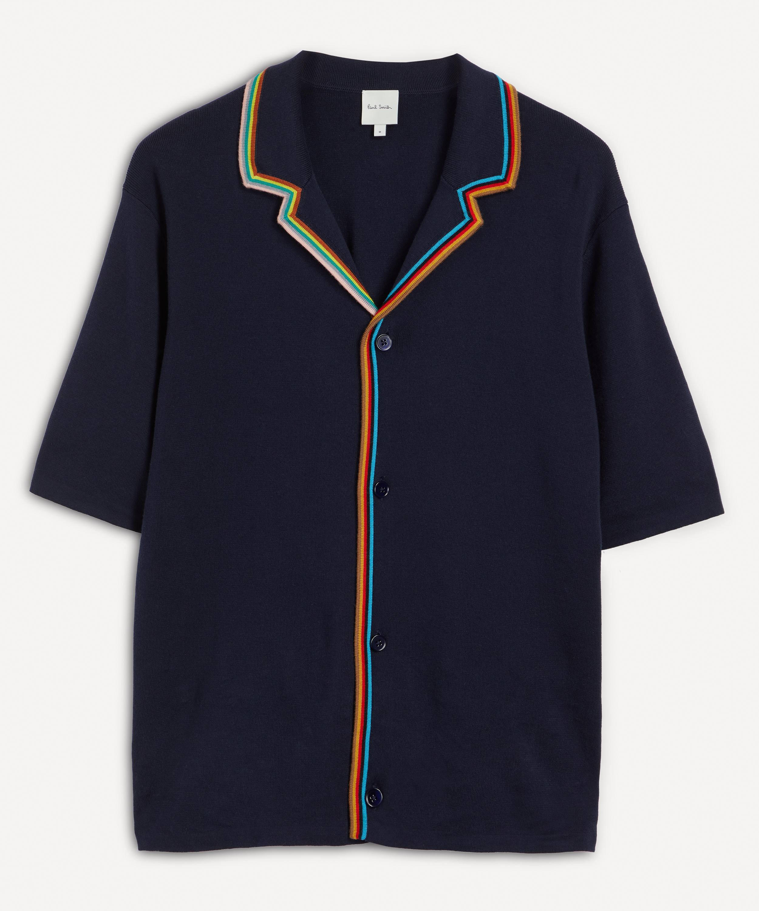 Paul Smith Knitted Artist Stripe Short-sleeve Shirt In Blue