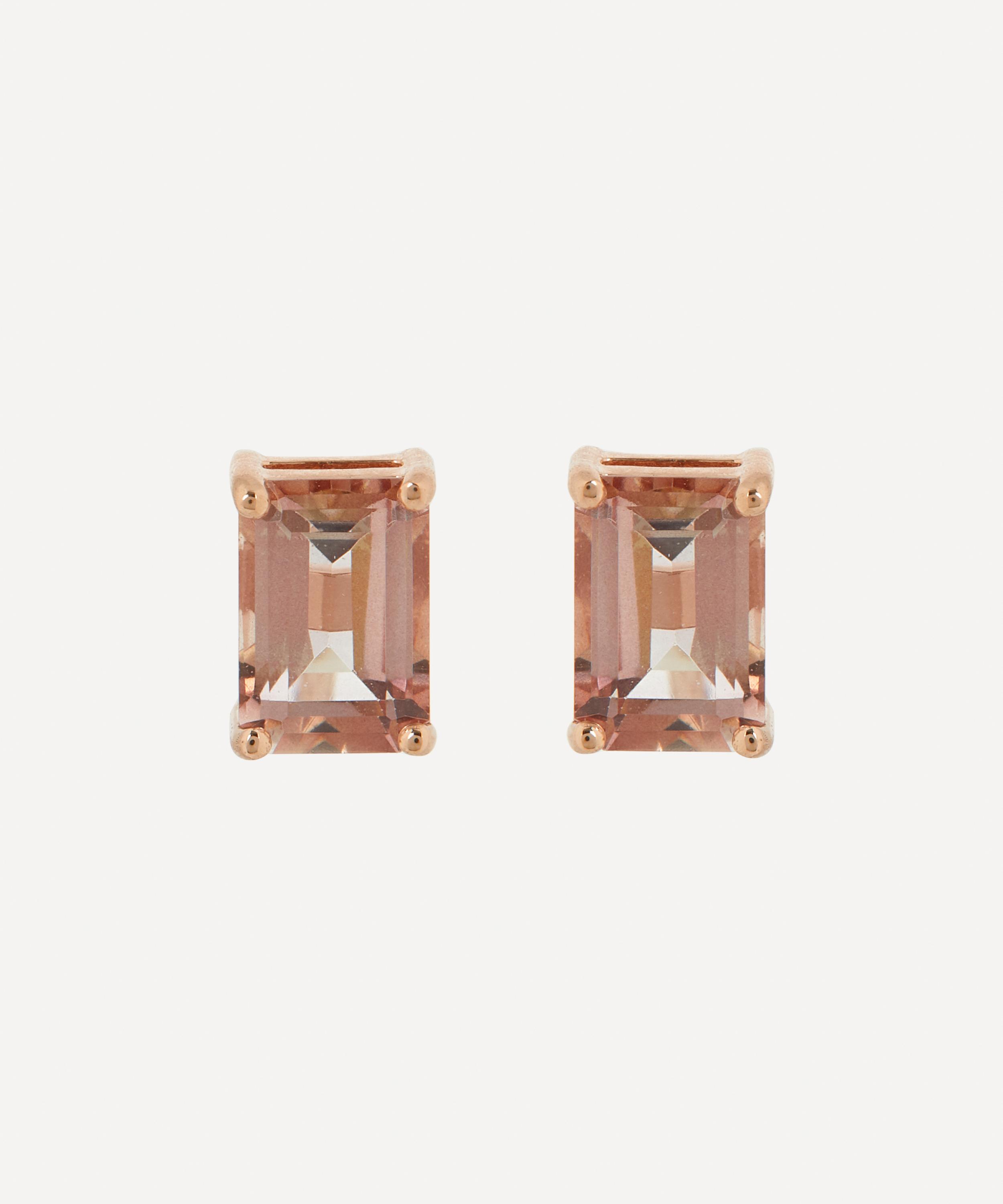 Suzanne Kalan 14ct Gold Emerald-Cut Morganite Topaz Stud Earrings Rose gold Luxury Christmas Gift / Present