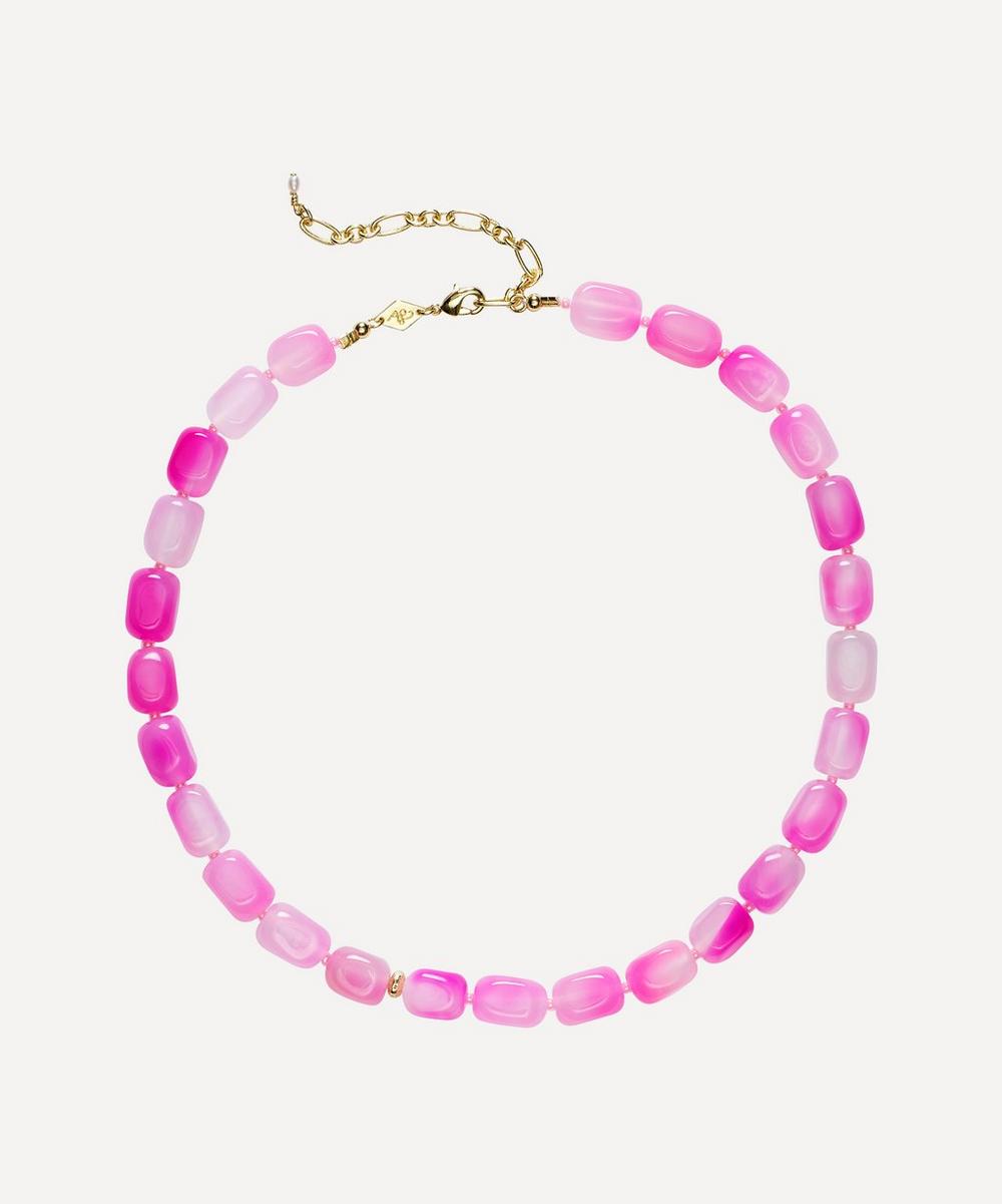 ANNI LU GOLD-PLATED PINK LAKE AGATE BEADED NECKLACE