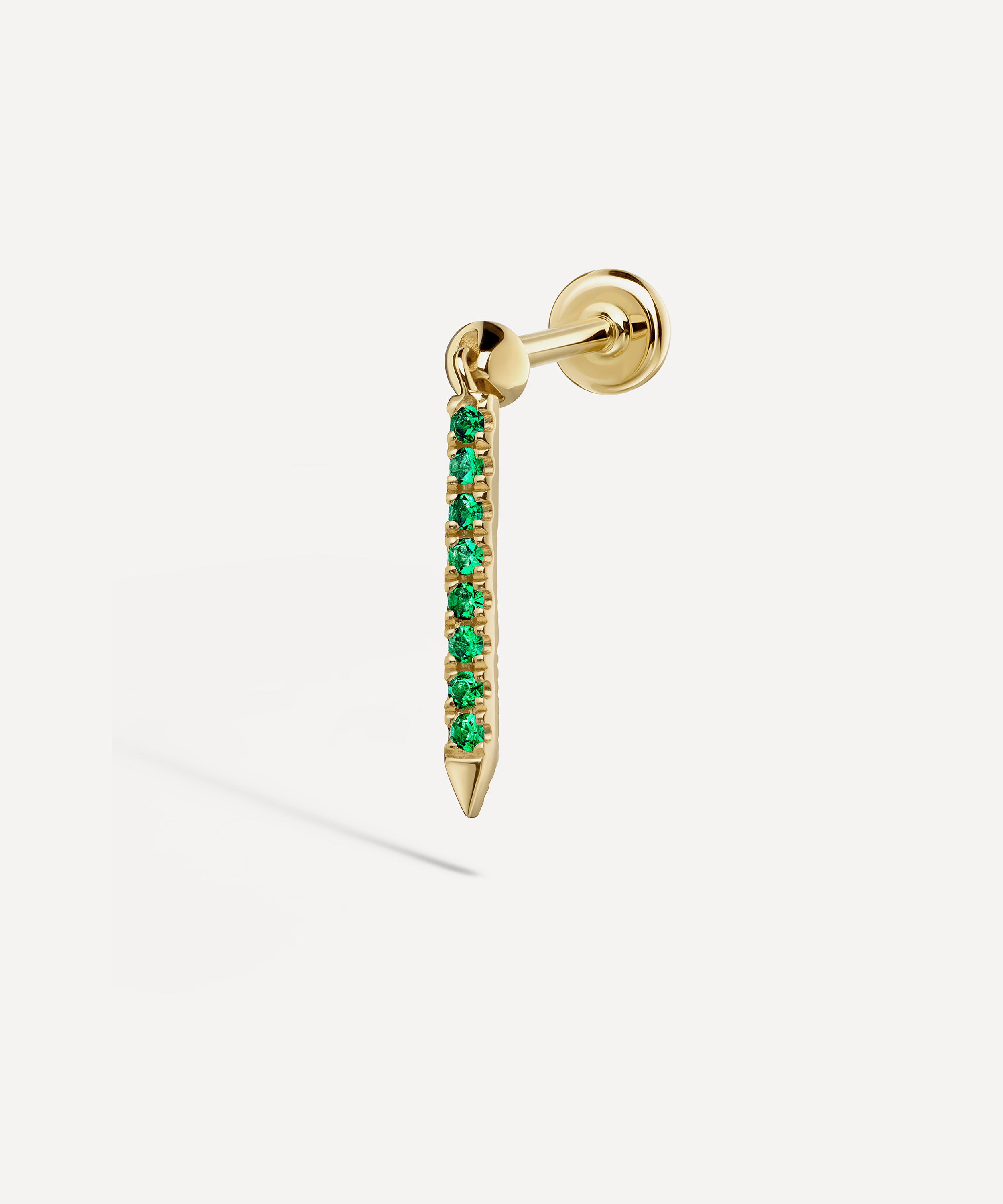 Maria Tash 18ct 11mm Emerald Eternity Bar Charm Threaded Stud Earring Gold Luxury