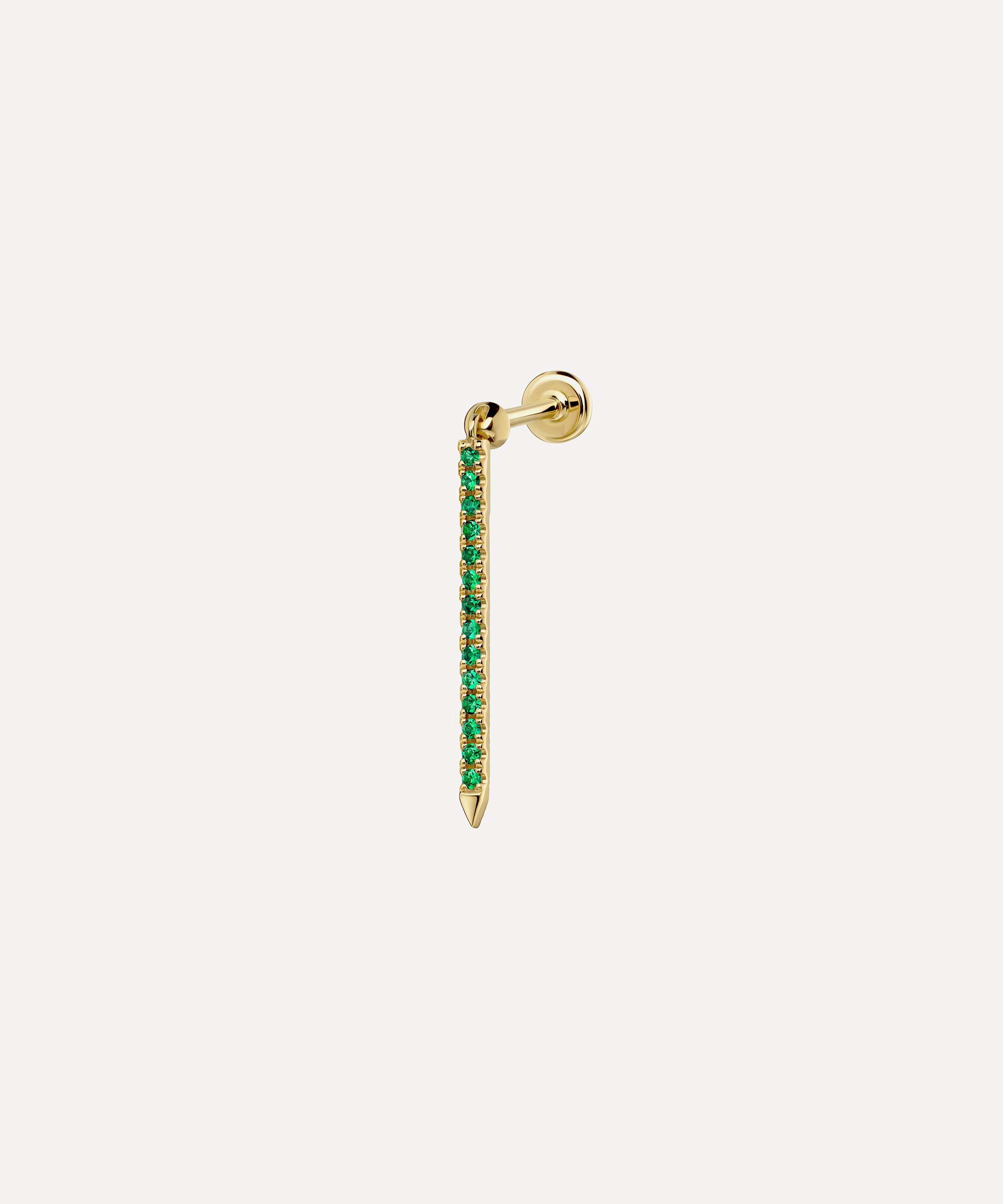 Maria Tash 18ct 18mm Emerald Eternity Bar Charm Threaded Stud Earring Gold Luxury