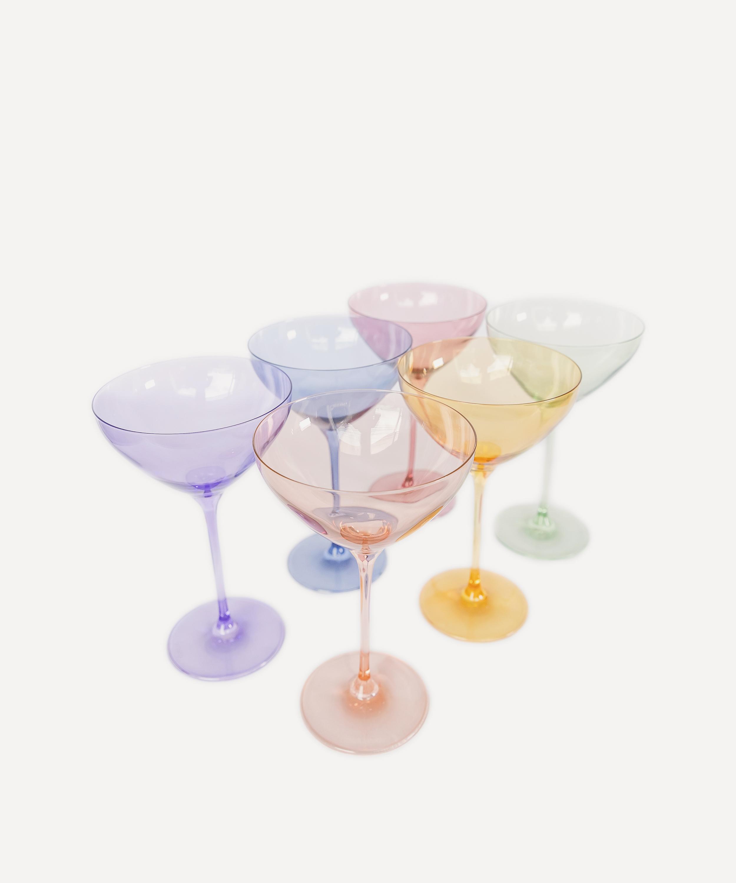ESTELLE COLORED GLASS ESTELLE COLORED GLASS RAINBOW PASTEL MARTINI GLASSES SET OF SIX 