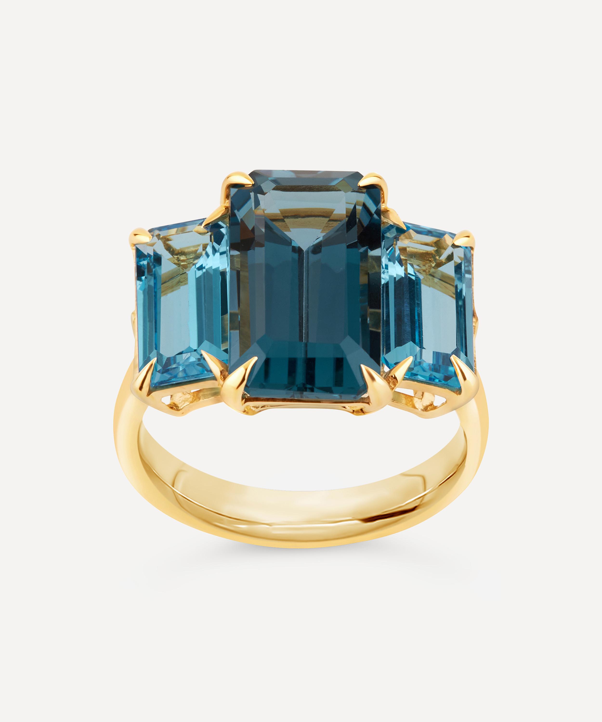 Dinny Hall Gold Plated Vermeil Silver Trinny Trilogy Blue Topaz Ring Luxury