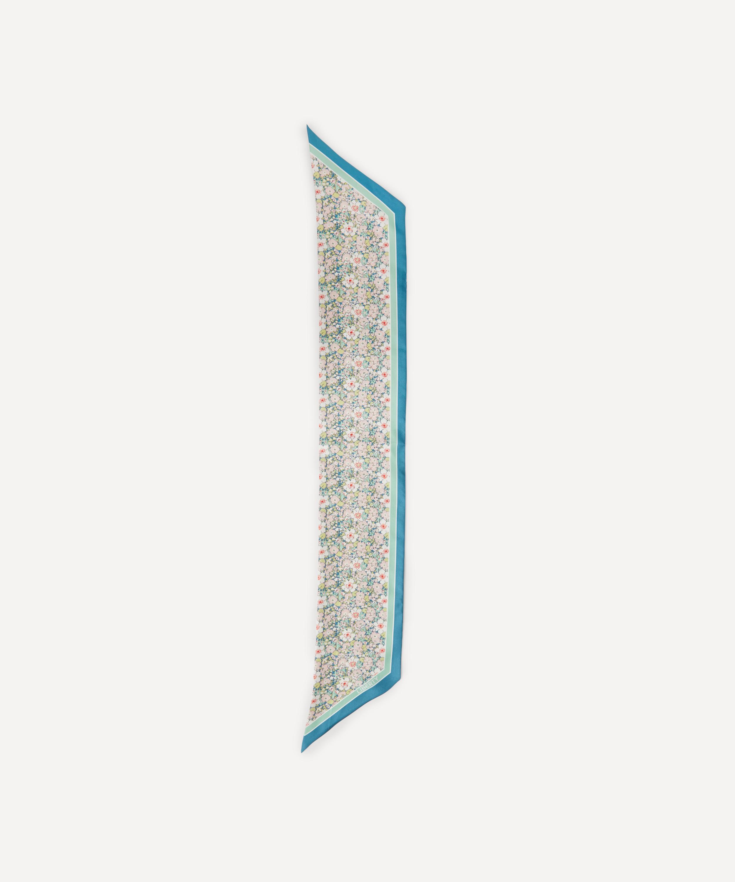Liberty Archie 30 X 100cm Silk Twill Ribbon Scarf In Turquoise