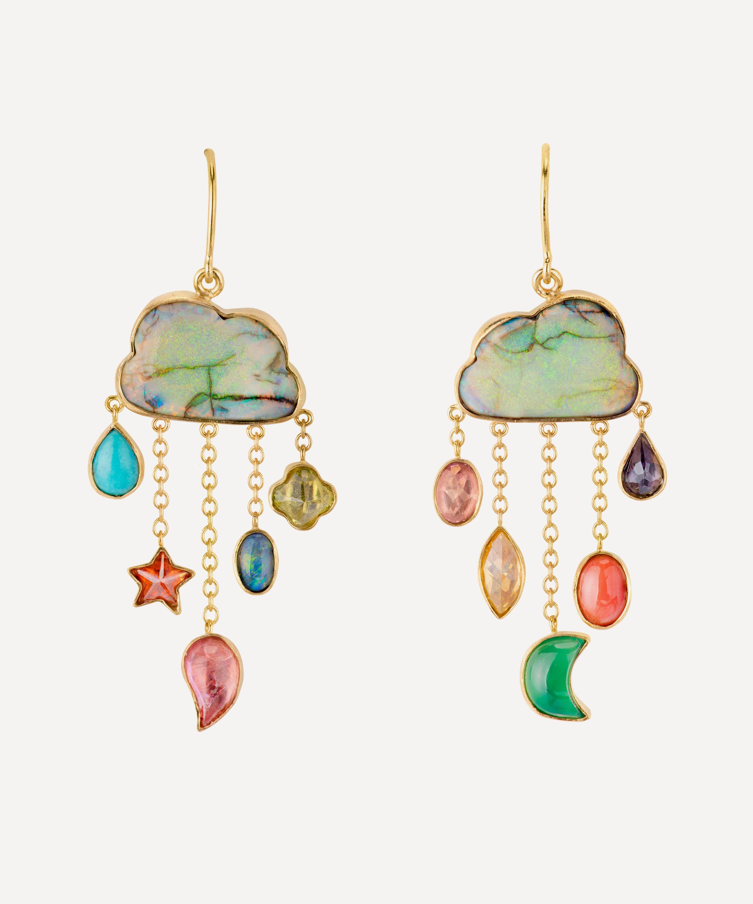 Grainne Morton 18ct Gold-Plated Cloud And Rain Opal Chain Drop Earrings Multi Luxury Christmas Gift / Present