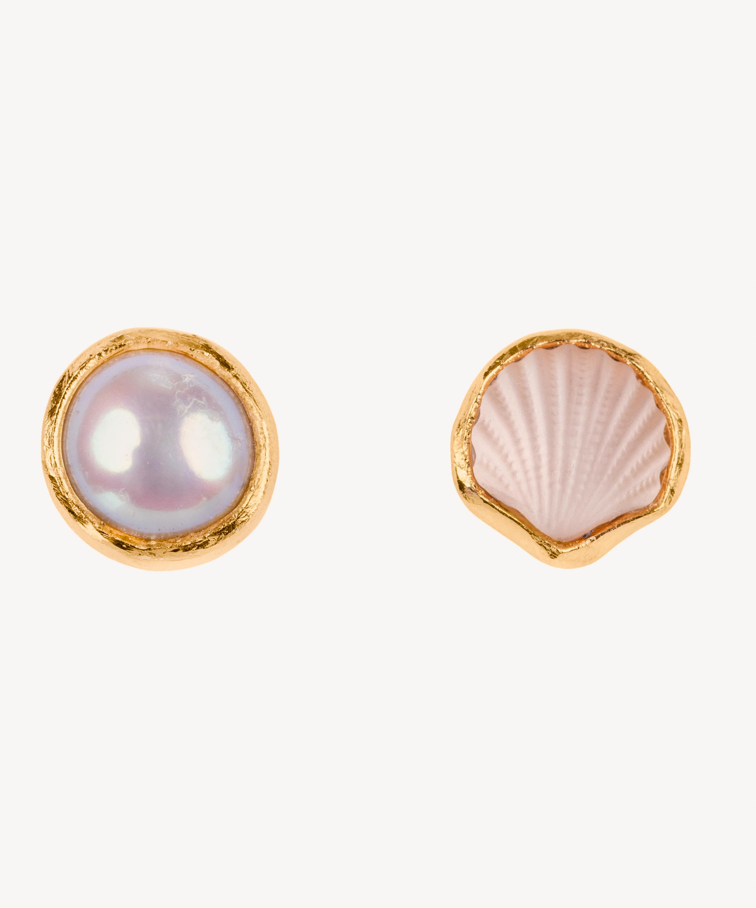 Grainne Morton 18ct Gold-Plated Pearl And Shell Mismatched Stud Earrings Multi Luxury Christmas Gift / Present