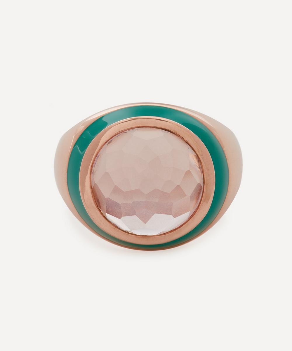 Adore Adorn Rose Gold-plated Sea Of Roses Enamel Cabochon Rose Quarts Dome Ring