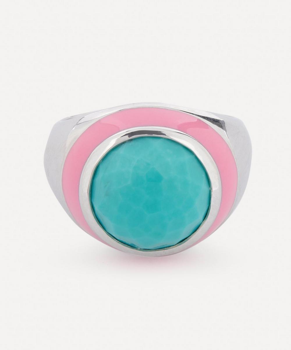 Adore Adorn Rhodium-plated Silver Ocean S Wave Enamel Cabochon Turquoise Dome Ring