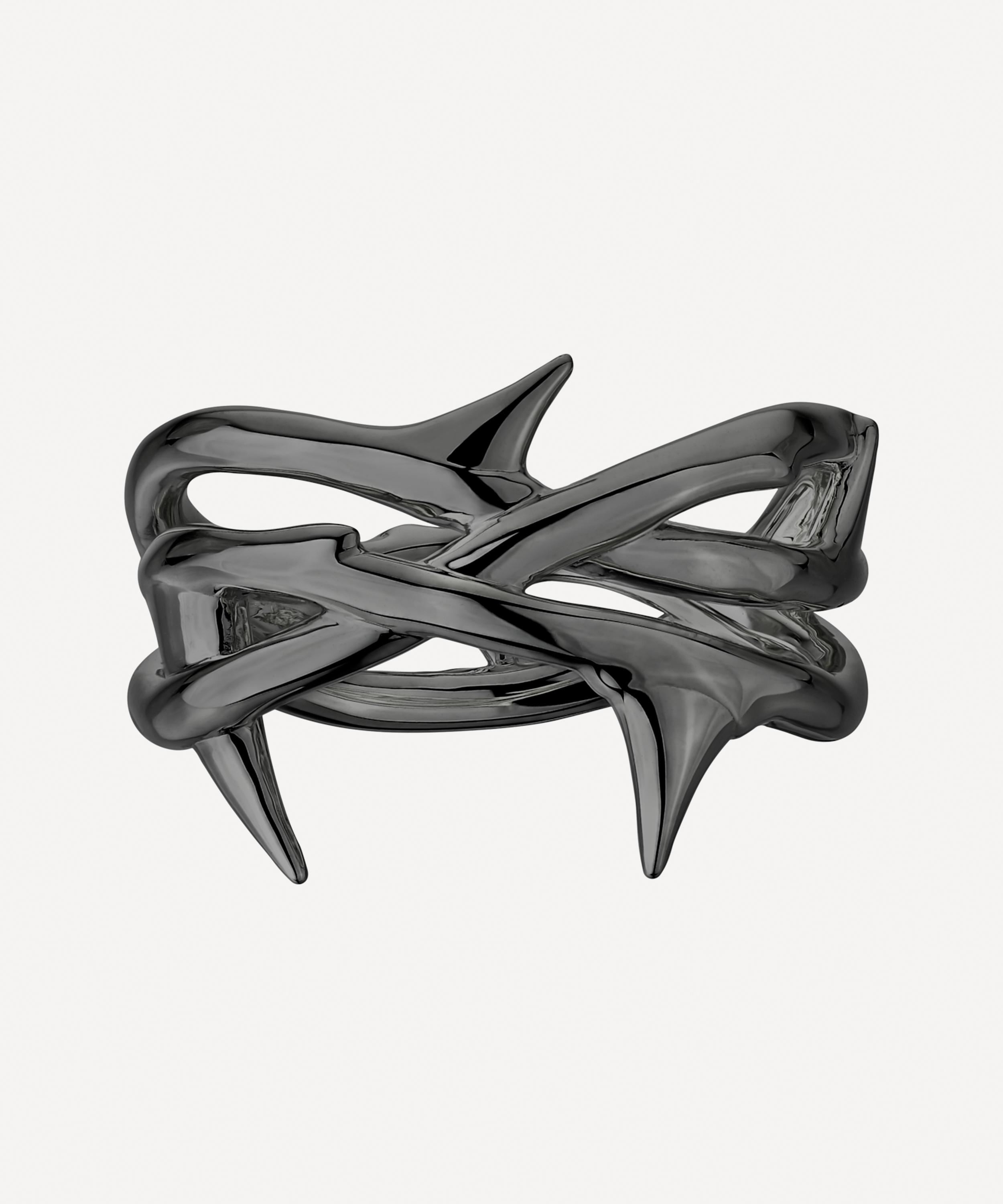 SHAUN LEANE BLACK RHODIUM-PLATED ROSE THORN TRIPLE BAND RING