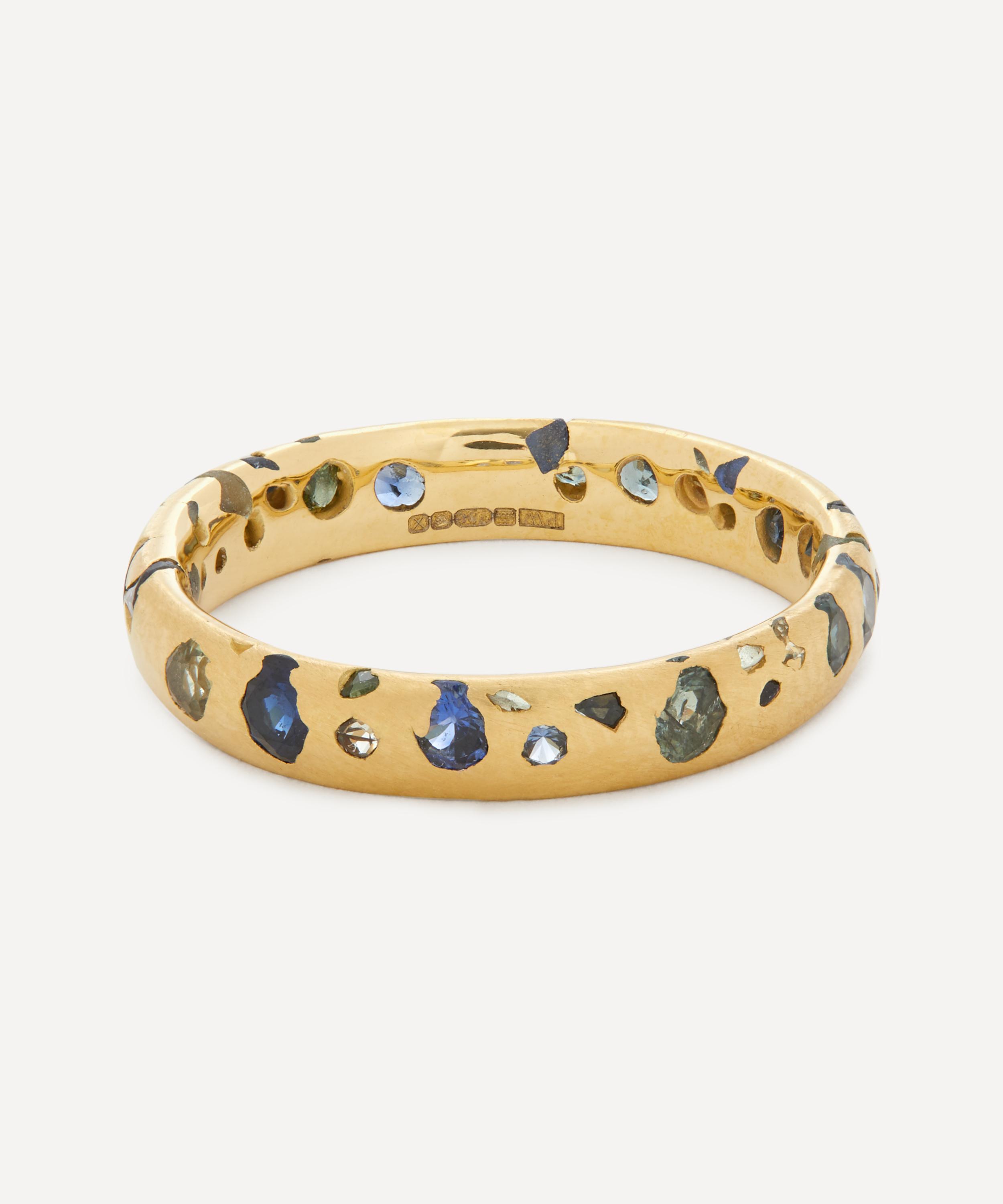 Polly Wales 18ct Gold Blue and Green Sapphire Confetti Ring 6 Luxury Christmas Gift / Present