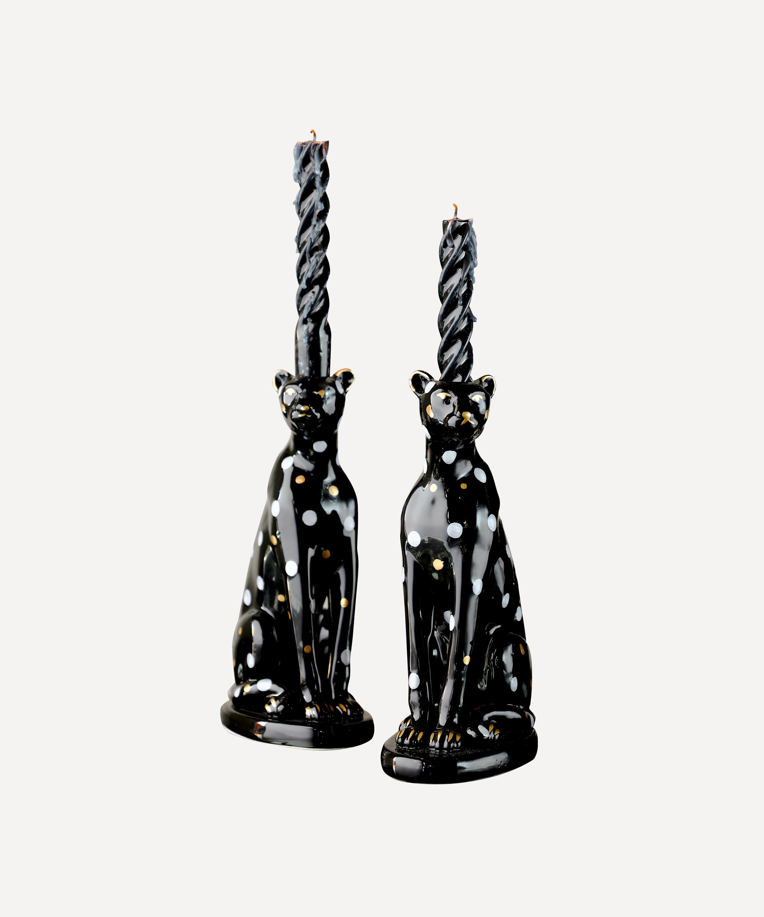 Rockett St George Leopard Candlestick Holders Set Of Two In Black