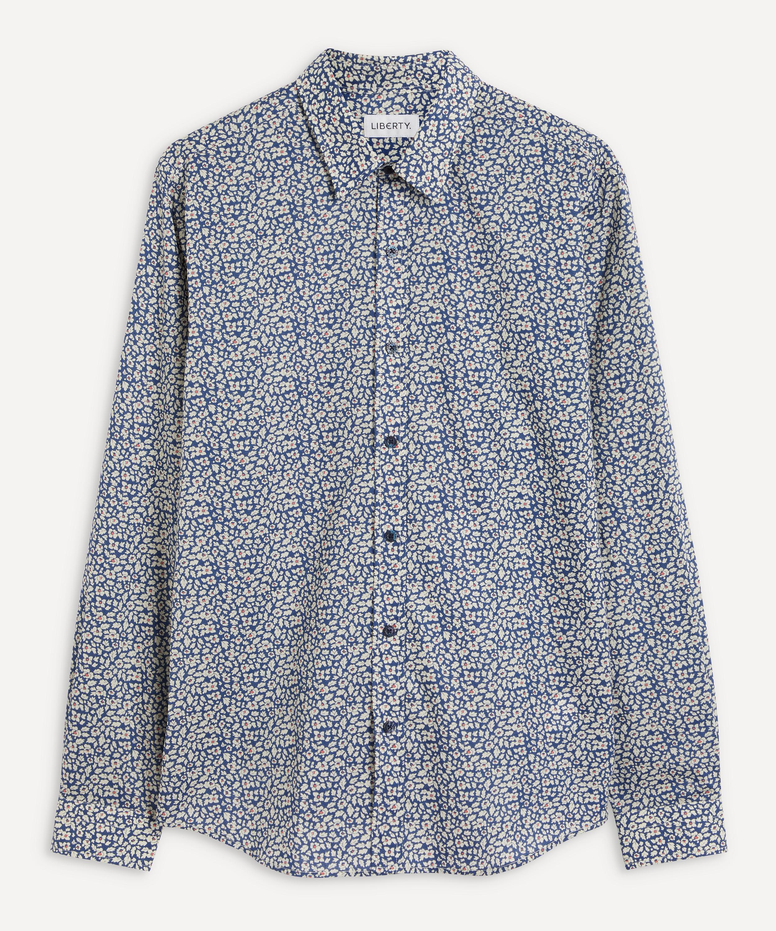 Liberty Mens Feather Fields Tana Lawn Cotton Casual Classic Slim Fit Shirt In Navy