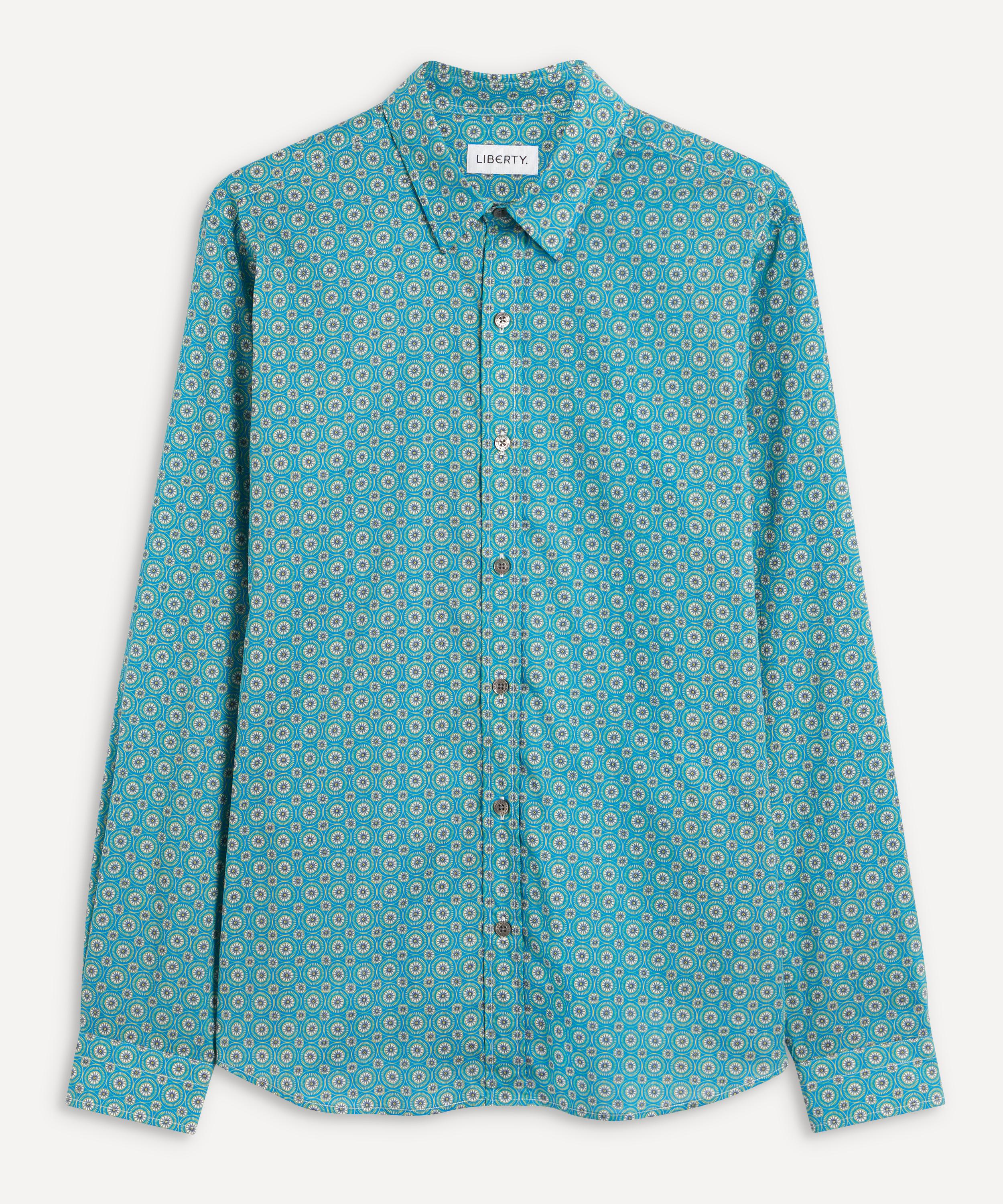 Liberty Mens Classic Fit Tana Lawn Shirt in Theatre Royal Green XL