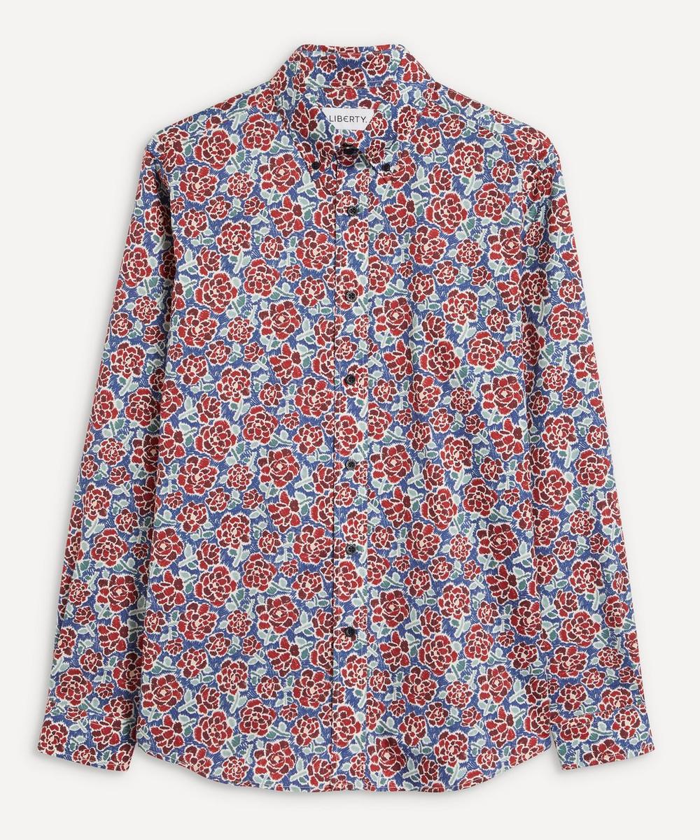 Liberty Charleston Posy Cotton Twill Casual Button-down Shirt In Blue