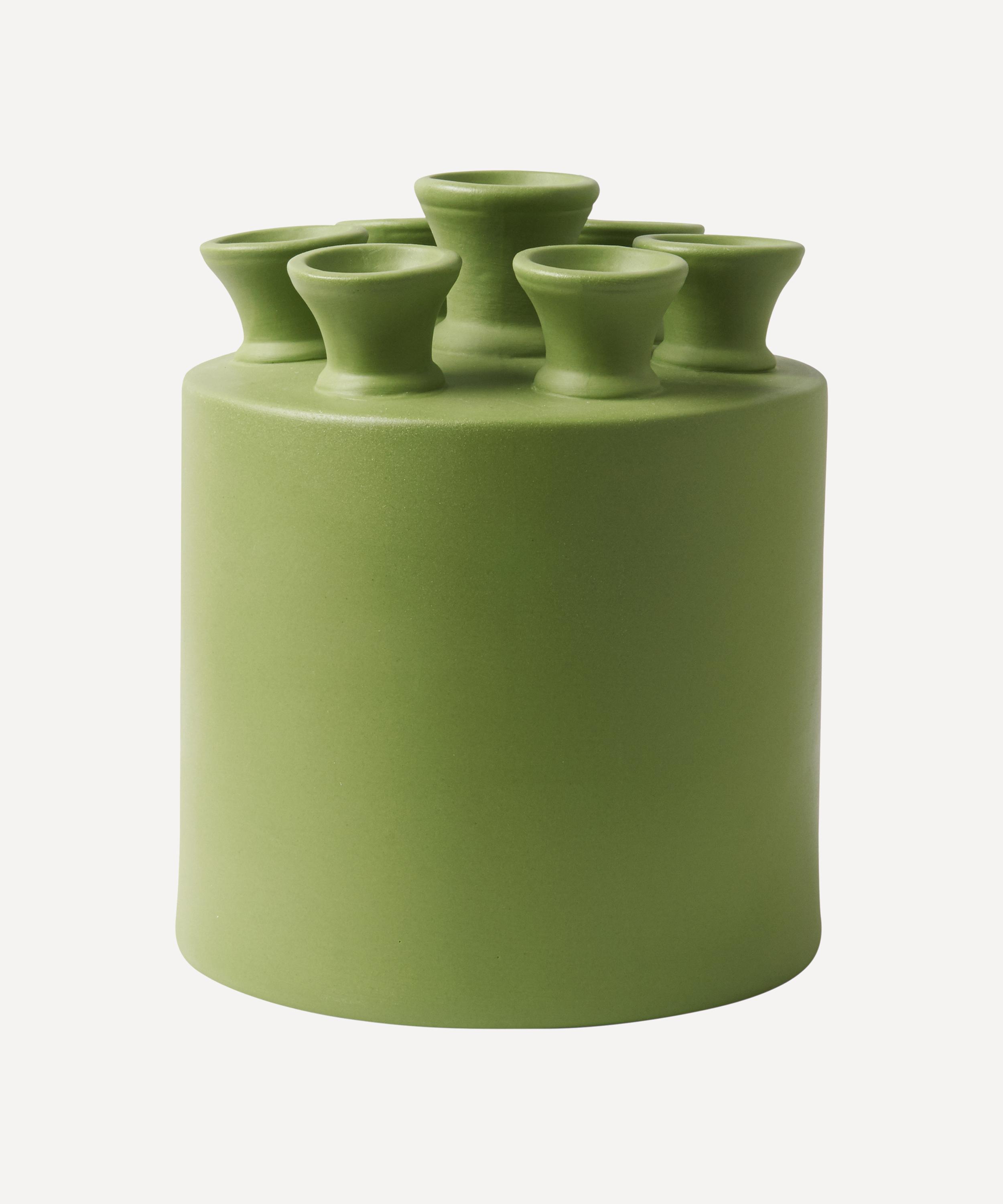 Heinen Delfts Blauw Klei Cylinder Tulip Vase Green