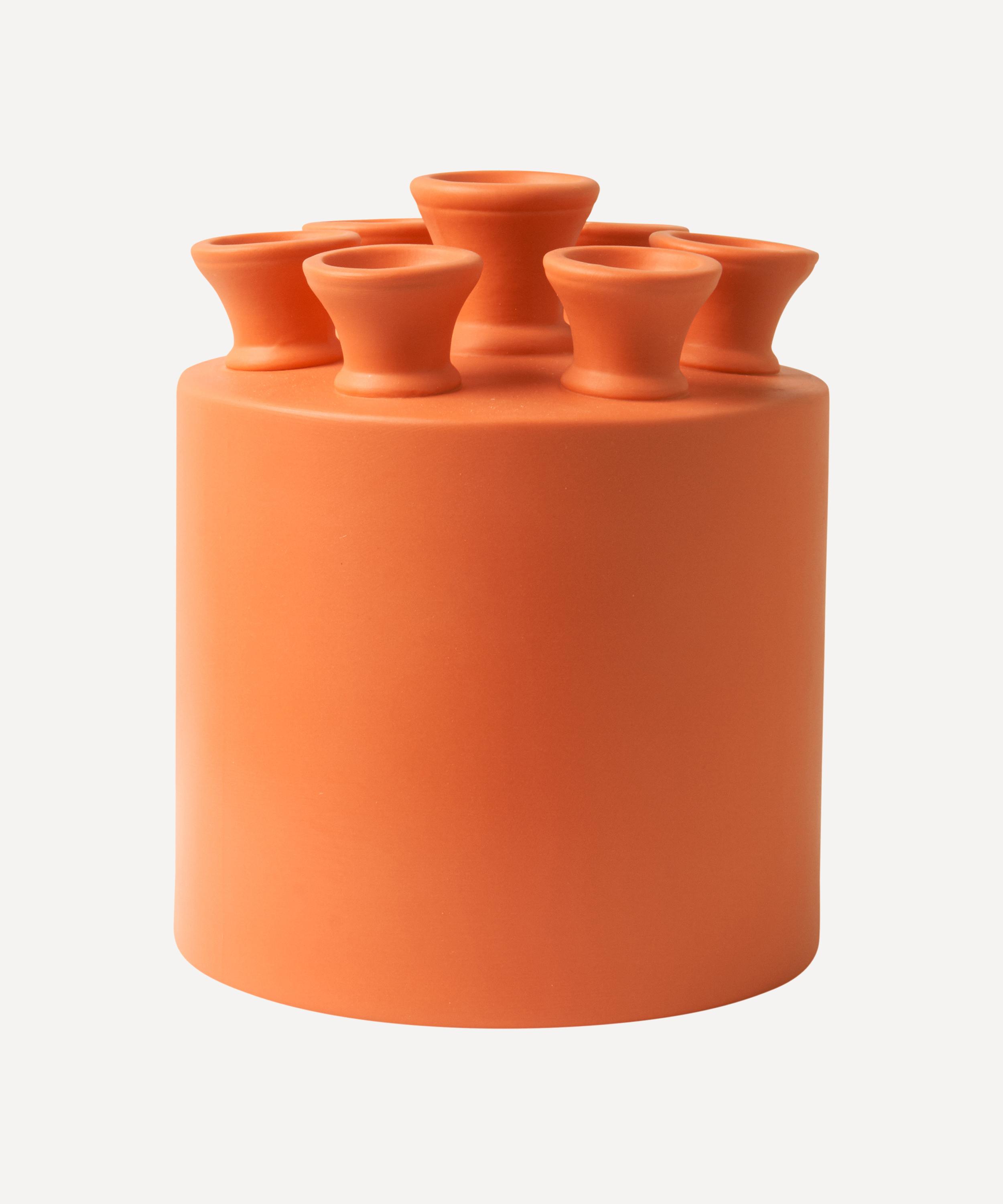 Heinen Delfts Blauw Klei Cylinder Tulip Vase Orange