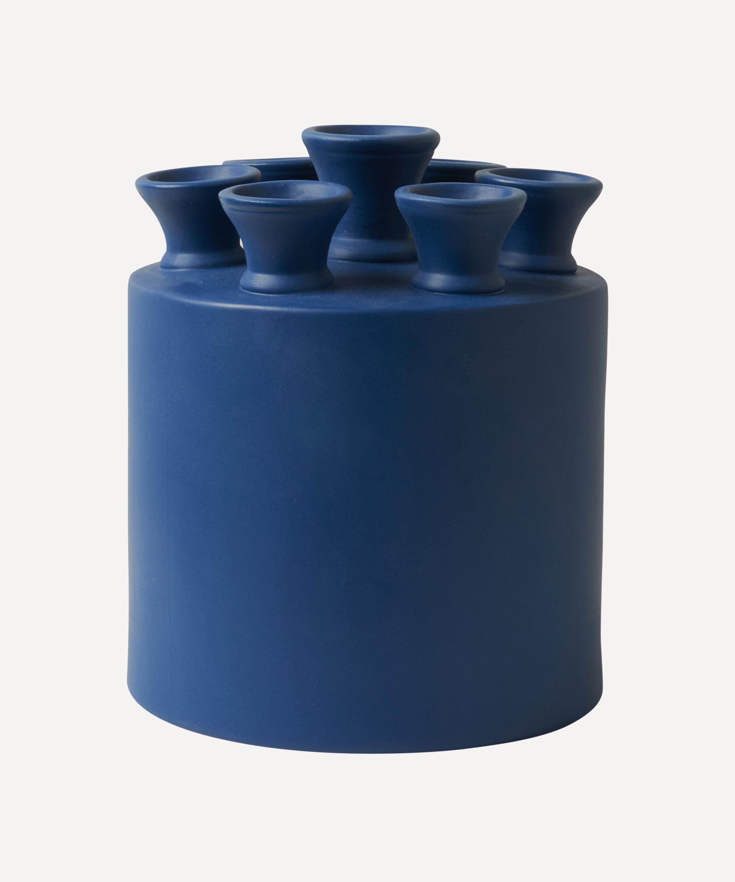 Heinen Delfts Blauw Klei Cylinder Tulip Vase Blue