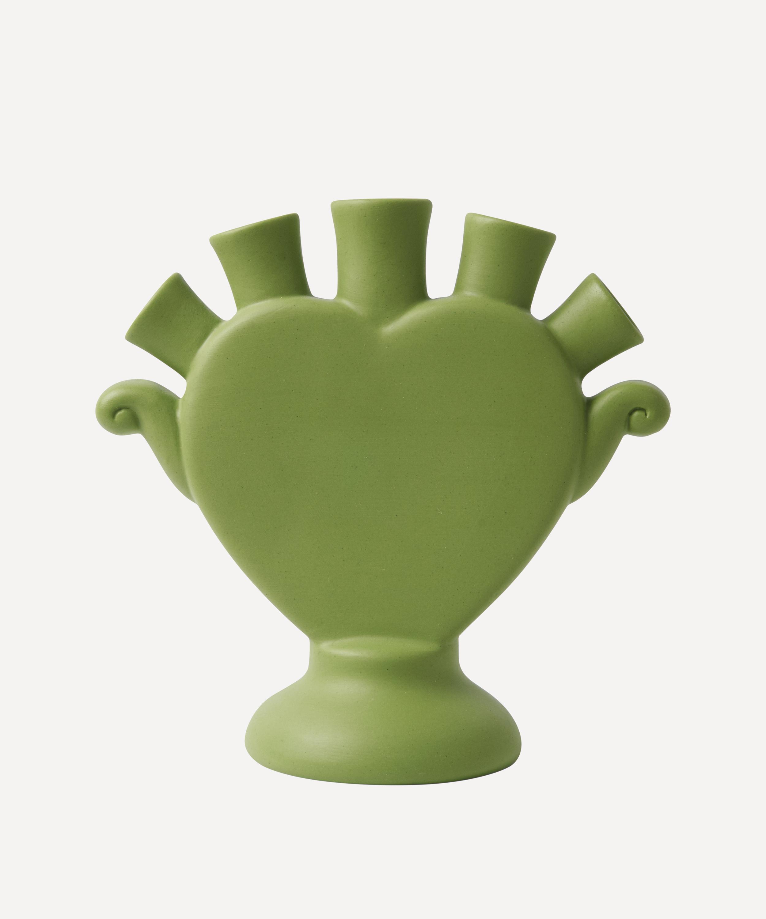 Heinen Delfts Blauw Klei Heart Tulip Vase Green