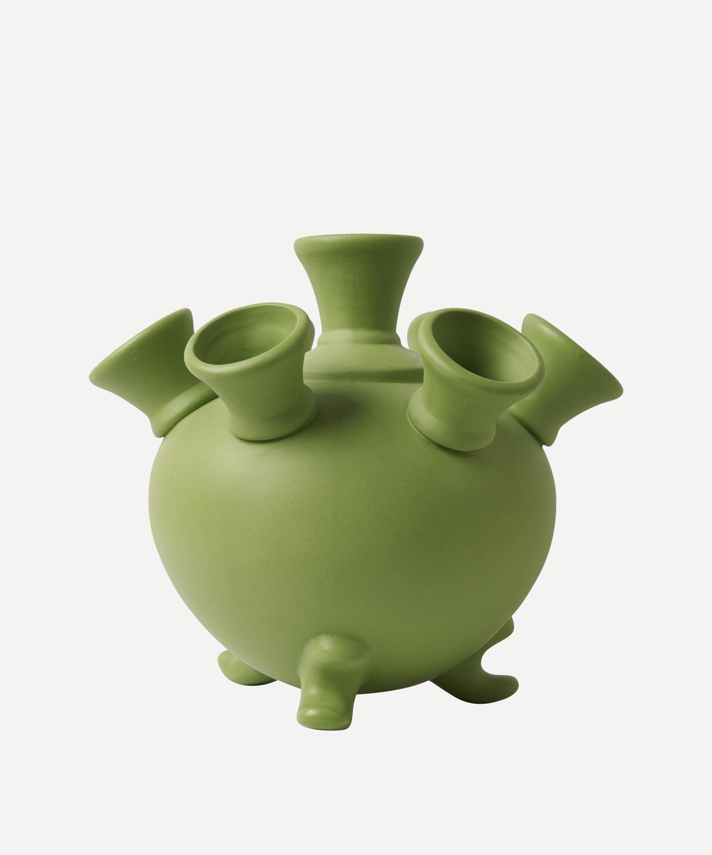 Heinen Delfts Blauw Klei Large Tulip Vase On Legs Green