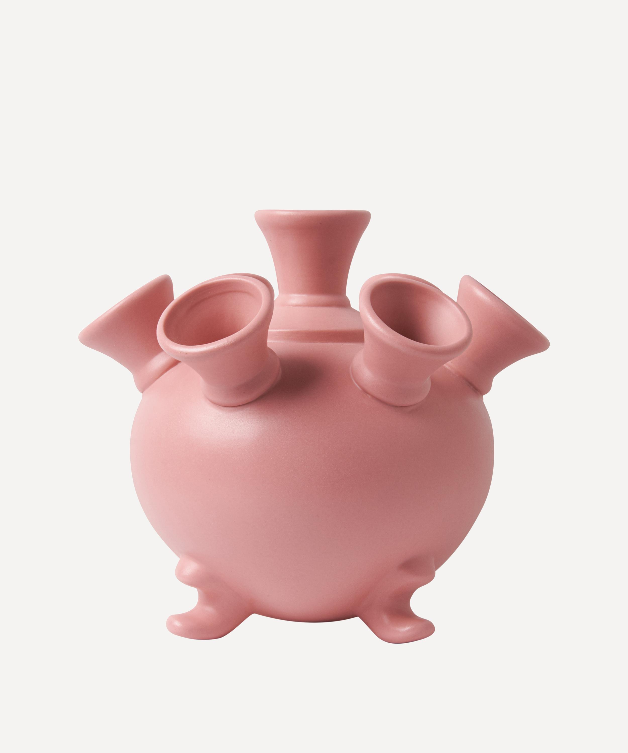 Heinen Delfts Blauw Klei Large Tulip Vase On Legs Pink