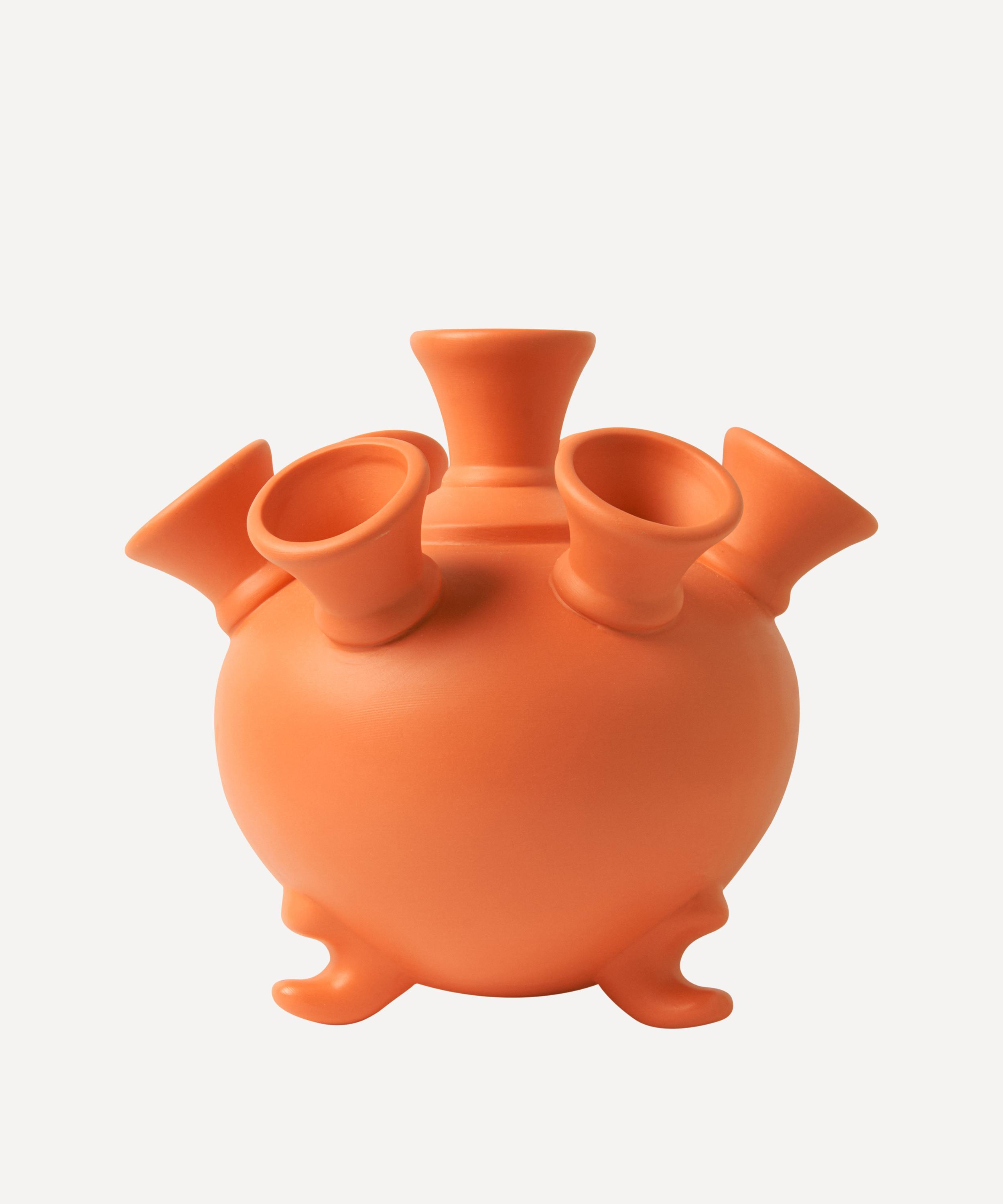 Heinen Delfts Blauw Klei Large Tulip Vase On Legs Orange