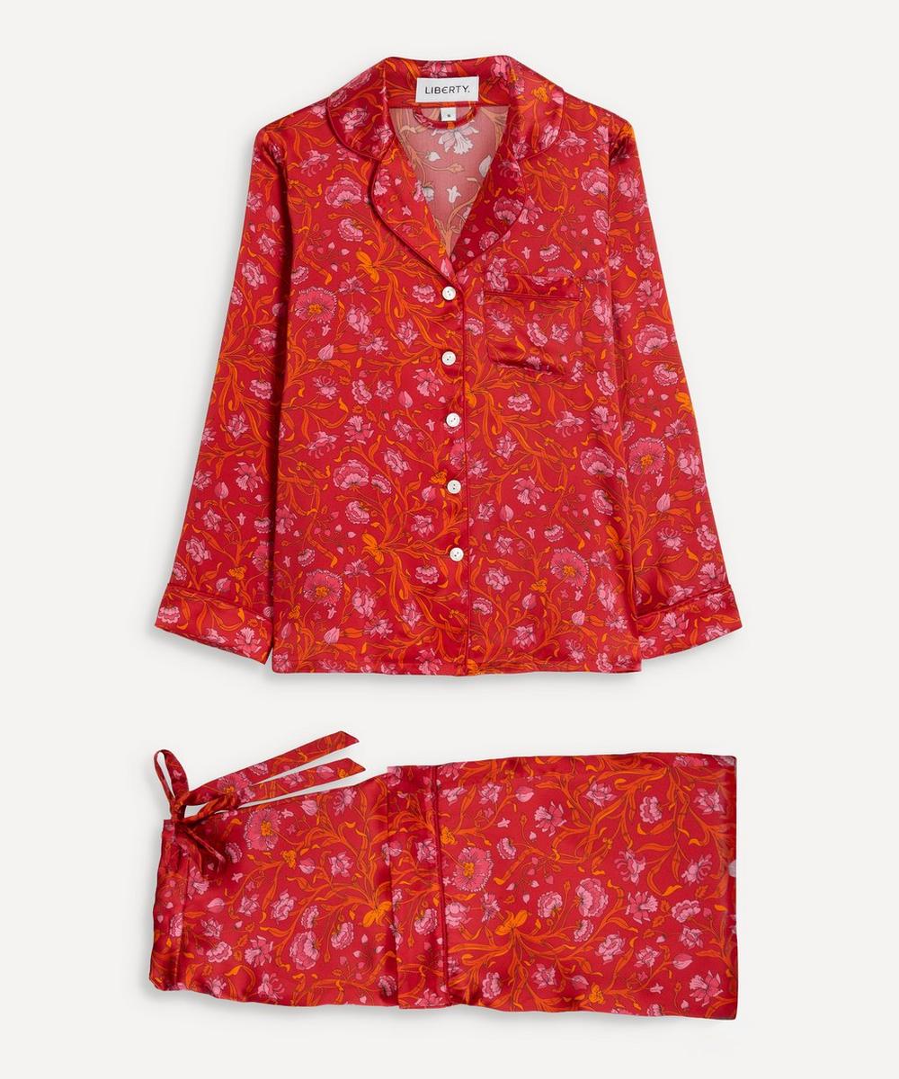 Liberty Columbia Road Silk Satin Pyjama Set In Red