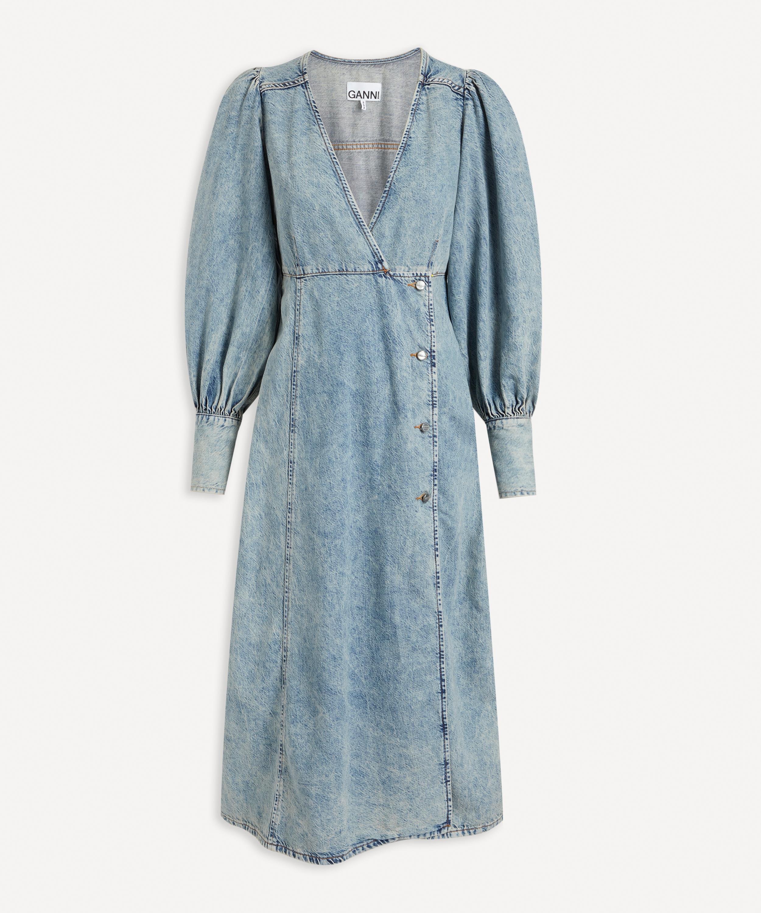 GANNI DENIM WRAP MIDI-DRESS