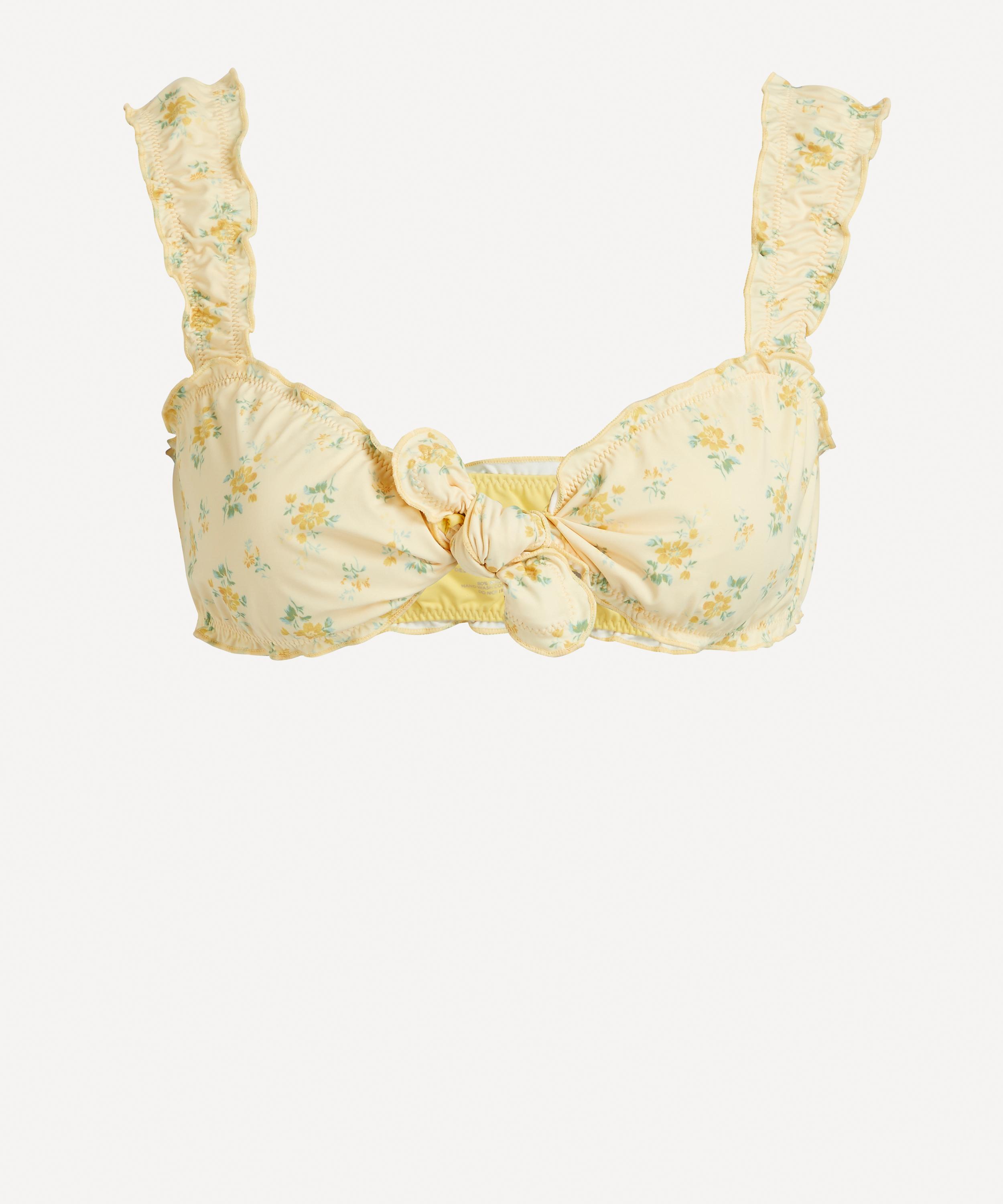Frankies Bikinis X Gigi Hadid Yellow Colby Floral Print Bikini Top In Honeysuckle