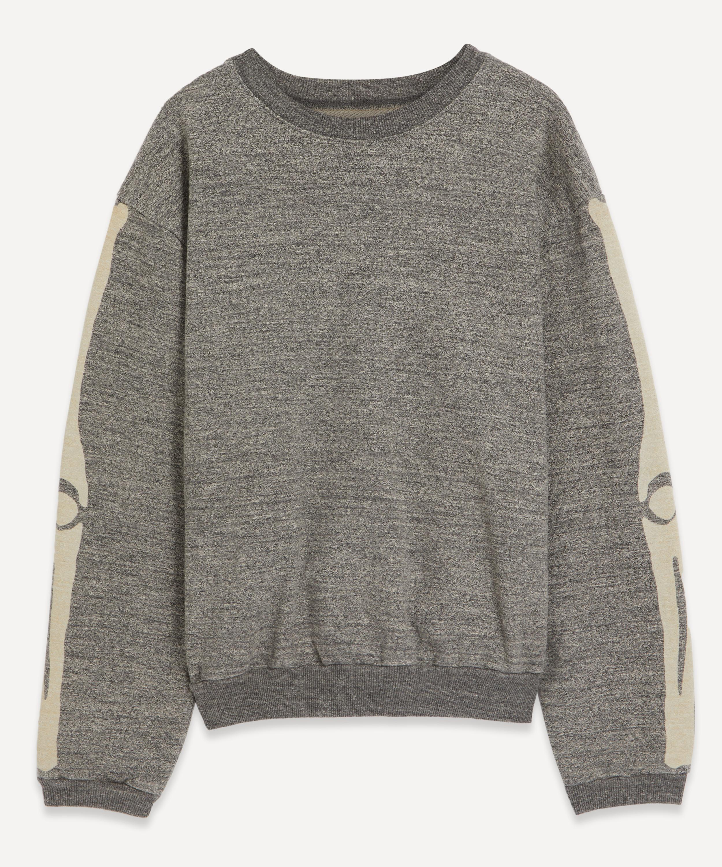 Shop Kapital Mens Grandrelle Fleece Knit Big Crew Bone Sweatshirt