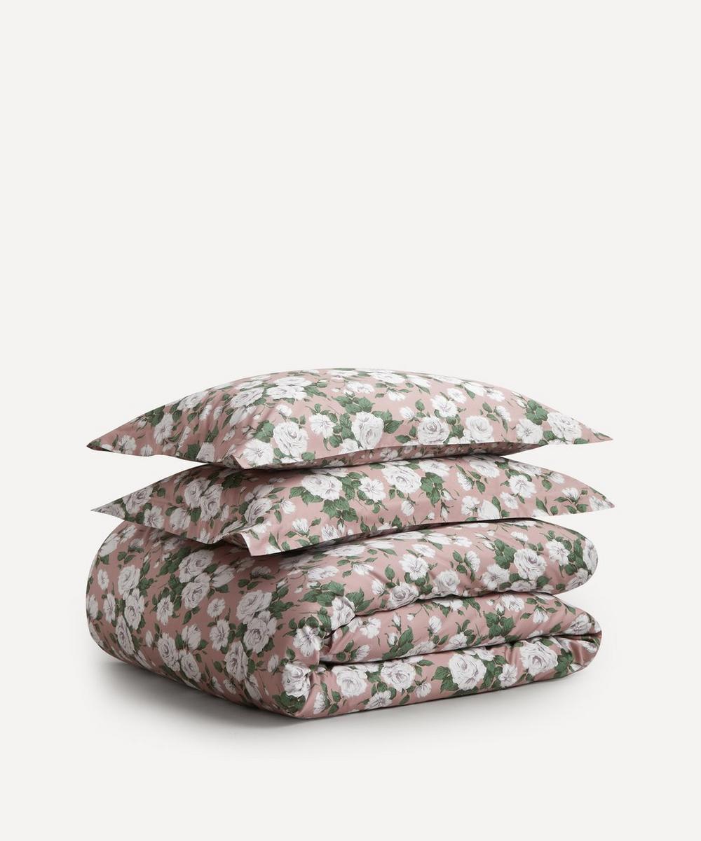 Liberty Carline Rose Cotton Sateen Double Duvet Cover Set In Pink