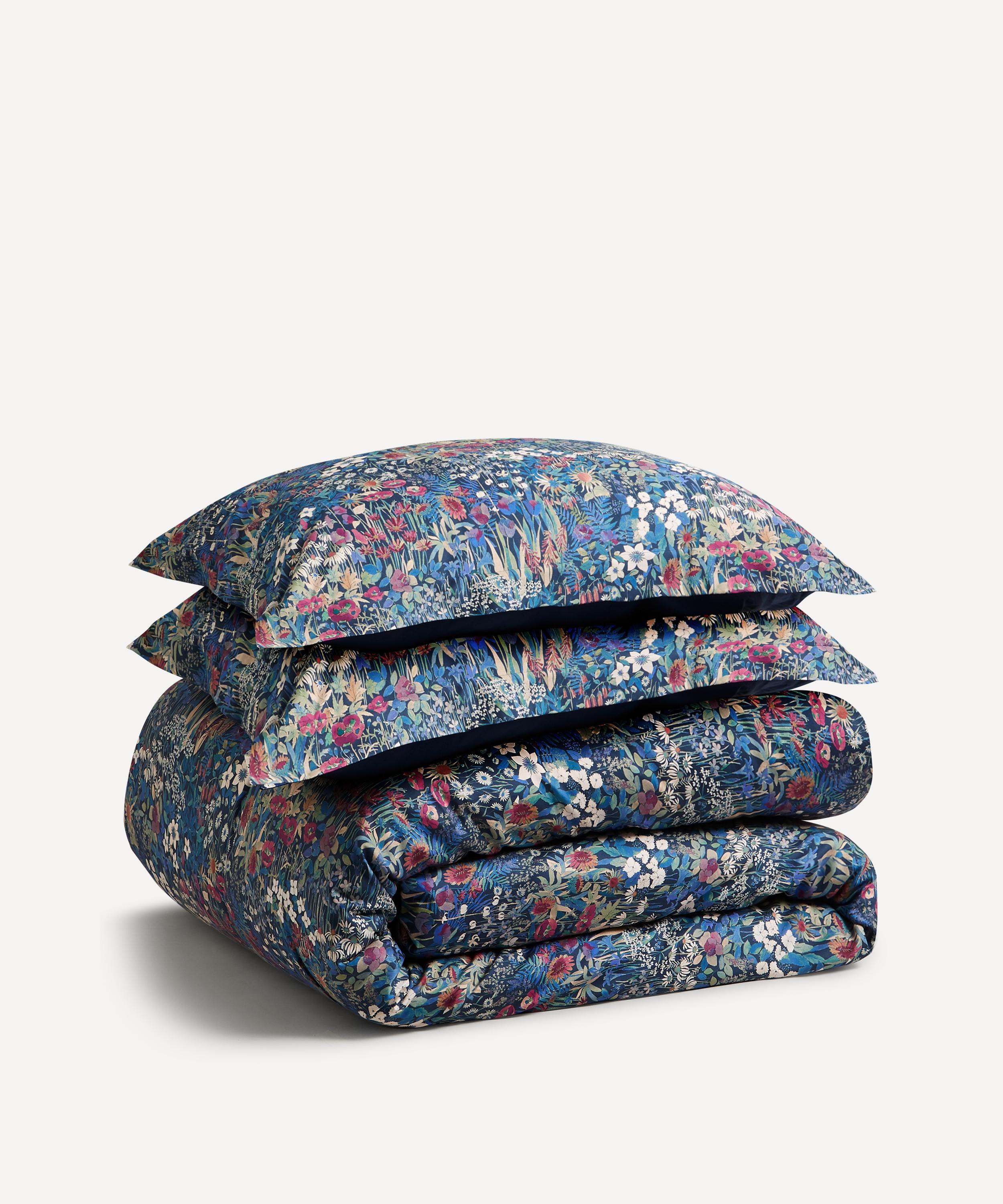 Liberty Faria Flowers Cotton Sateen Double Duvet Cover Set In Navy